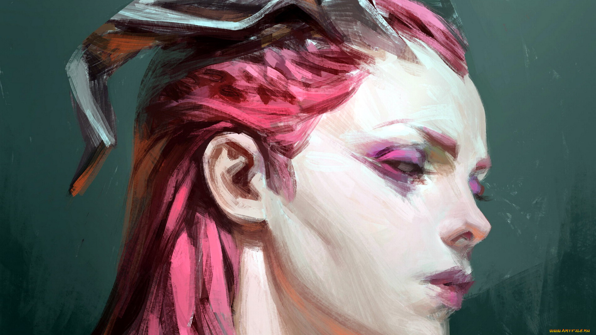 фэнтези, демоны, девушка, лицо, рога