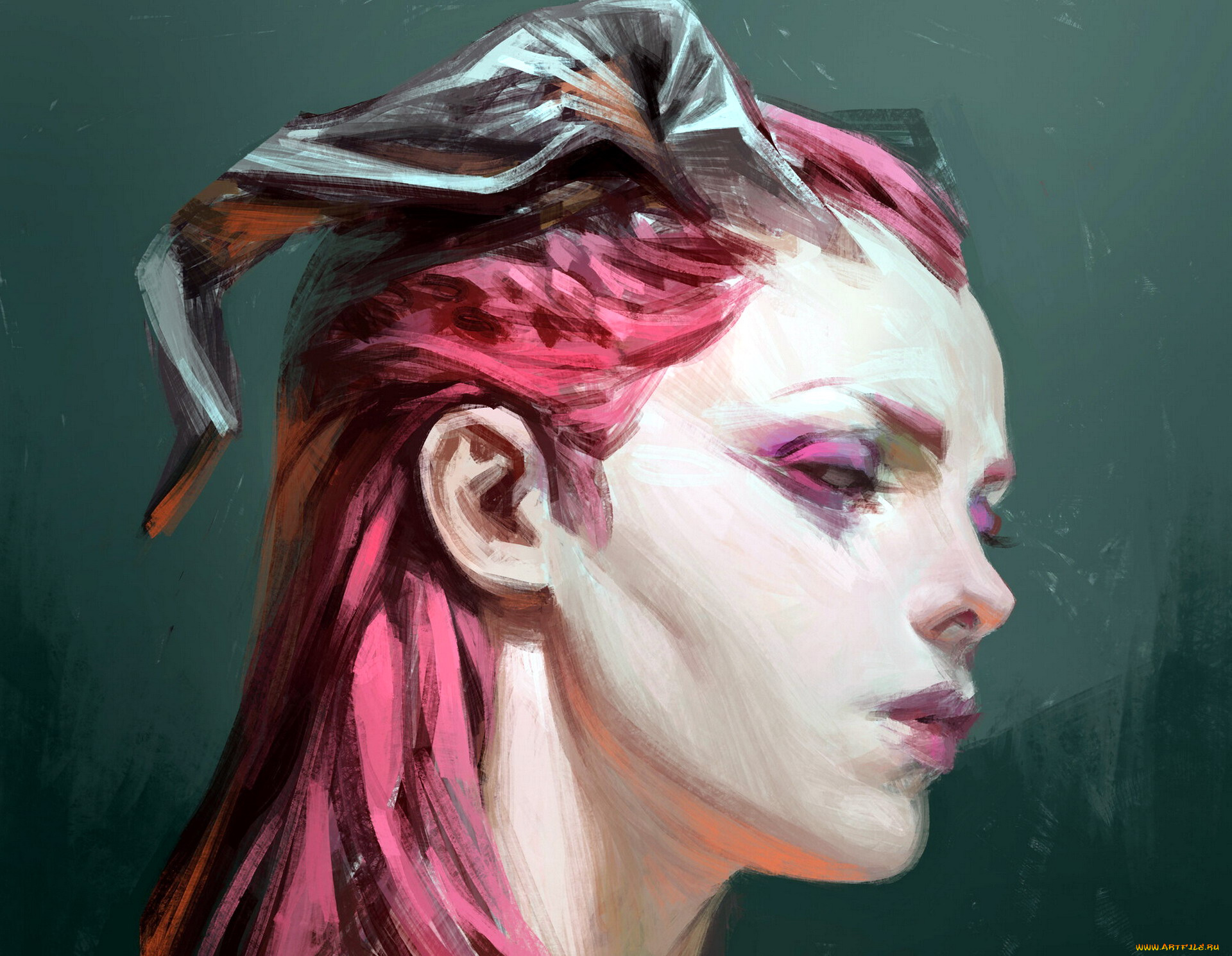 фэнтези, демоны, девушка, лицо, рога