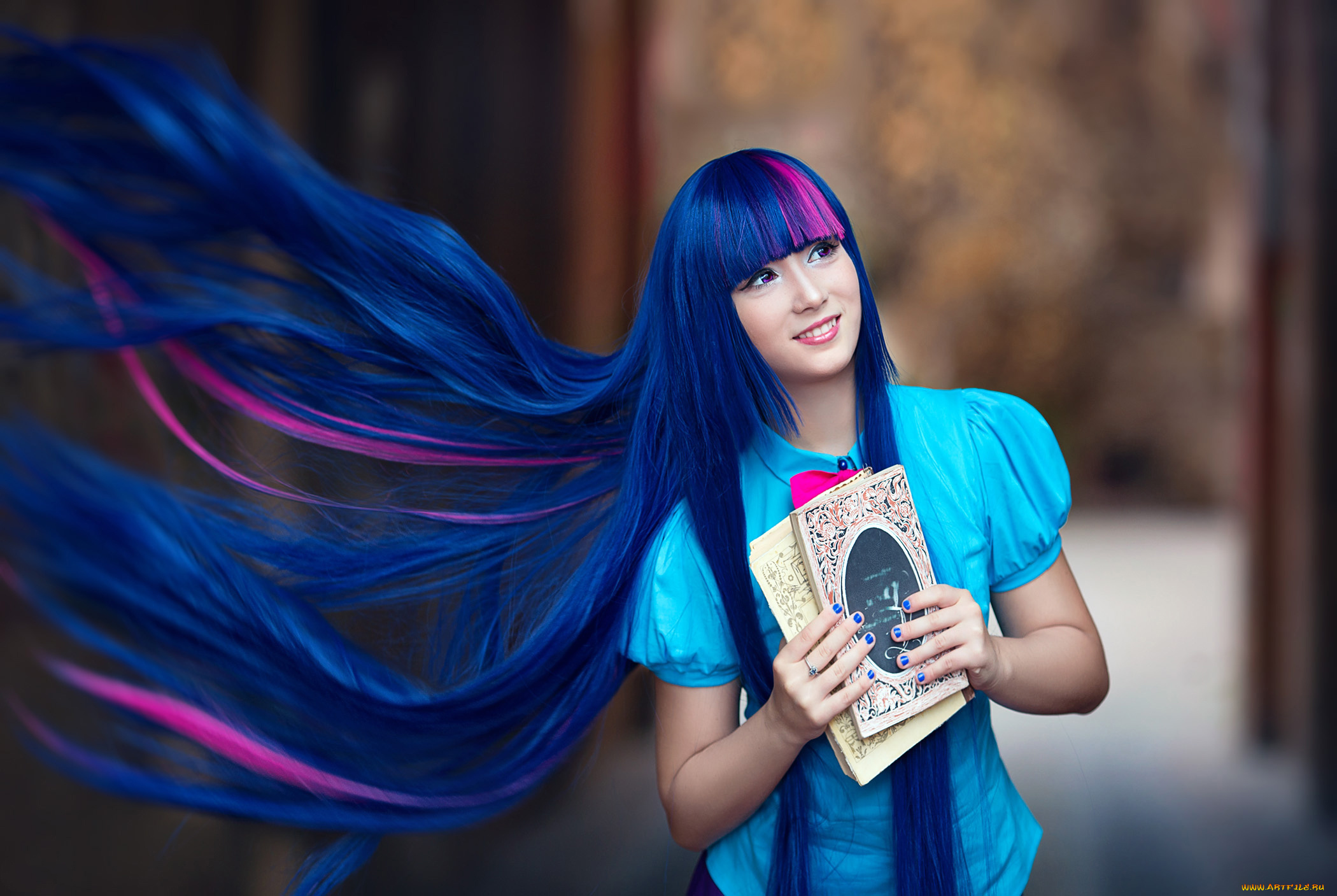 девушки, -, креатив, , косплей, девушка, фон, улыбка, волосы, ветер