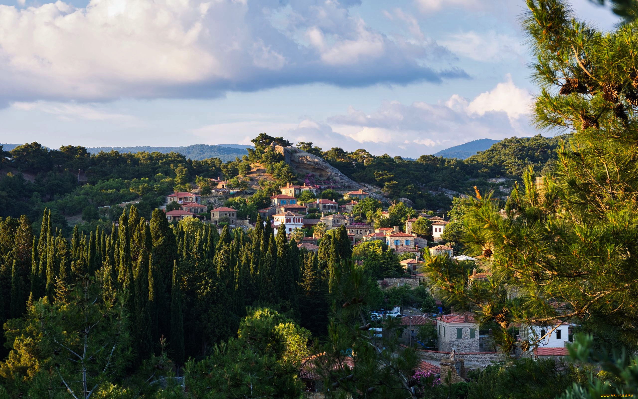 города, -, панорамы, горы, город, облака