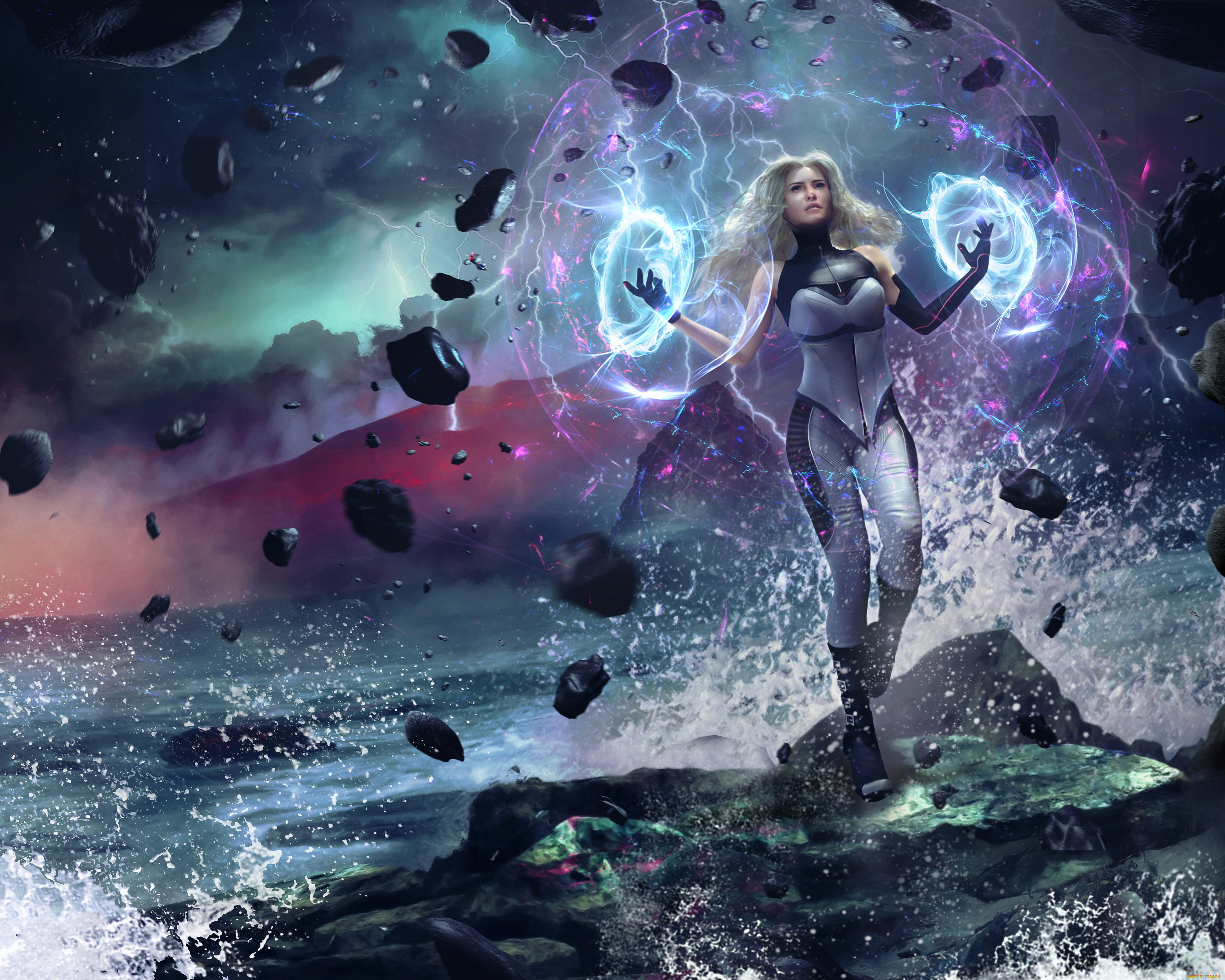 3д, графика, _science, fiction, девушка, фон, униформа, магия