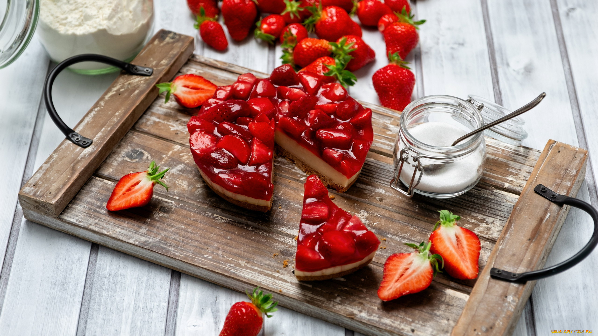 еда, пироги, клубничный, пирог, чизкейк, ягоды, клубника