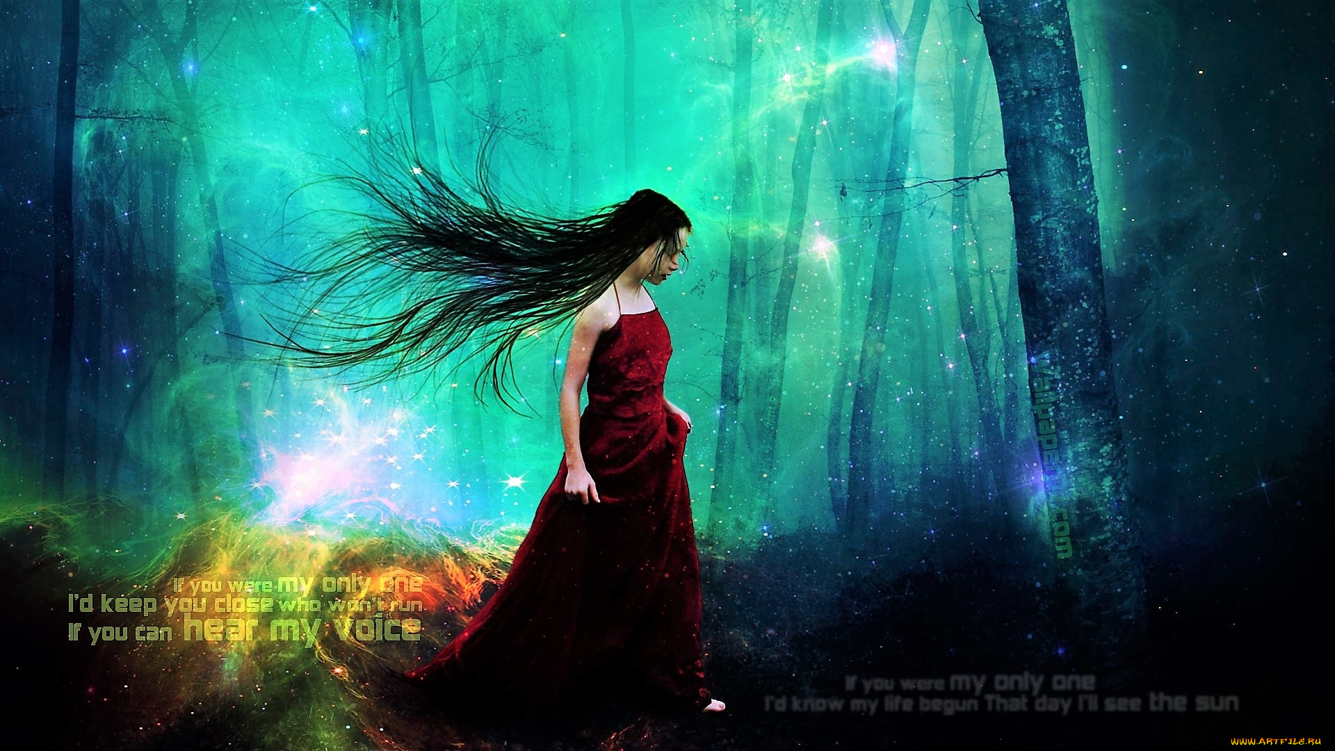 разное, компьютерный, дизайн, девушка, лес