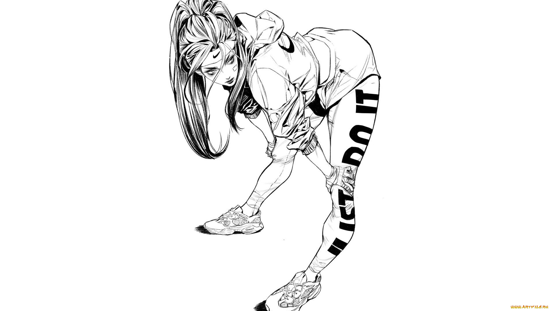 рисованное, люди, девушка, спорт, поза