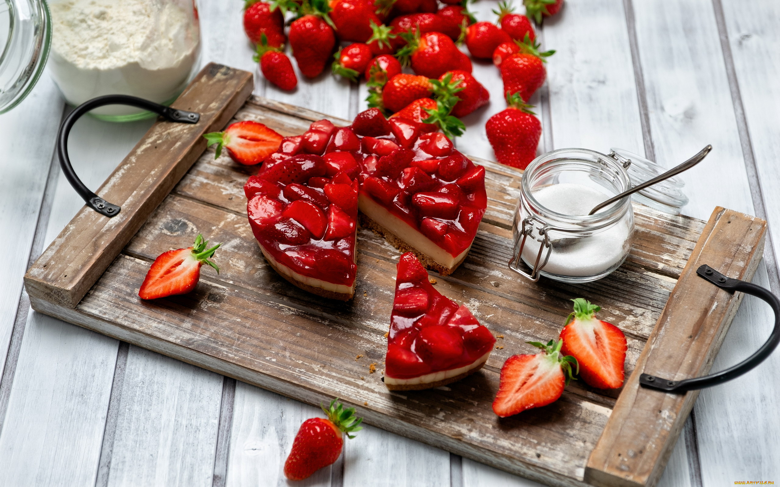 еда, пироги, клубничный, пирог, чизкейк, ягоды, клубника
