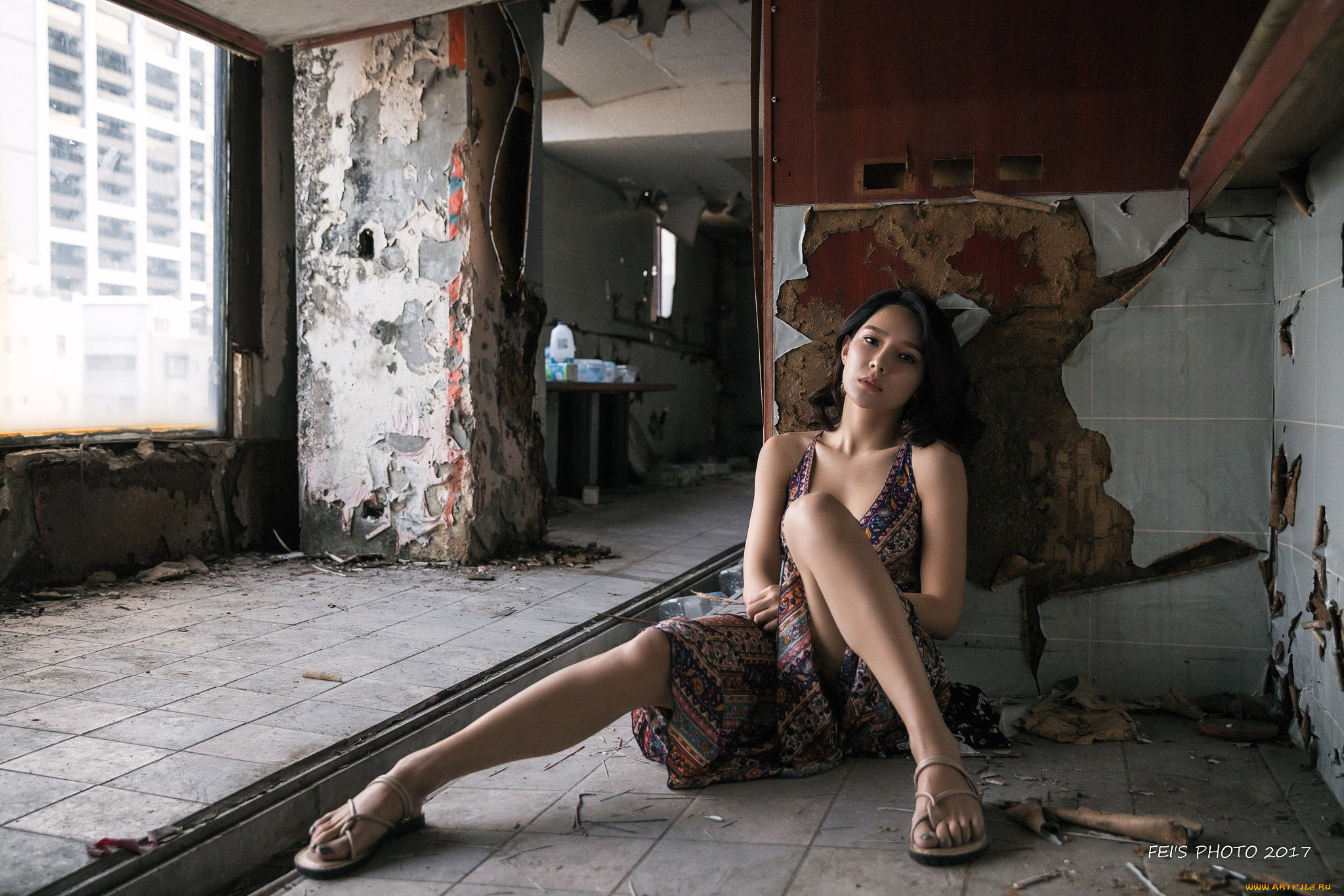 девушки, -, брюнетки, , шатенки, брюнетка, платье, развалины