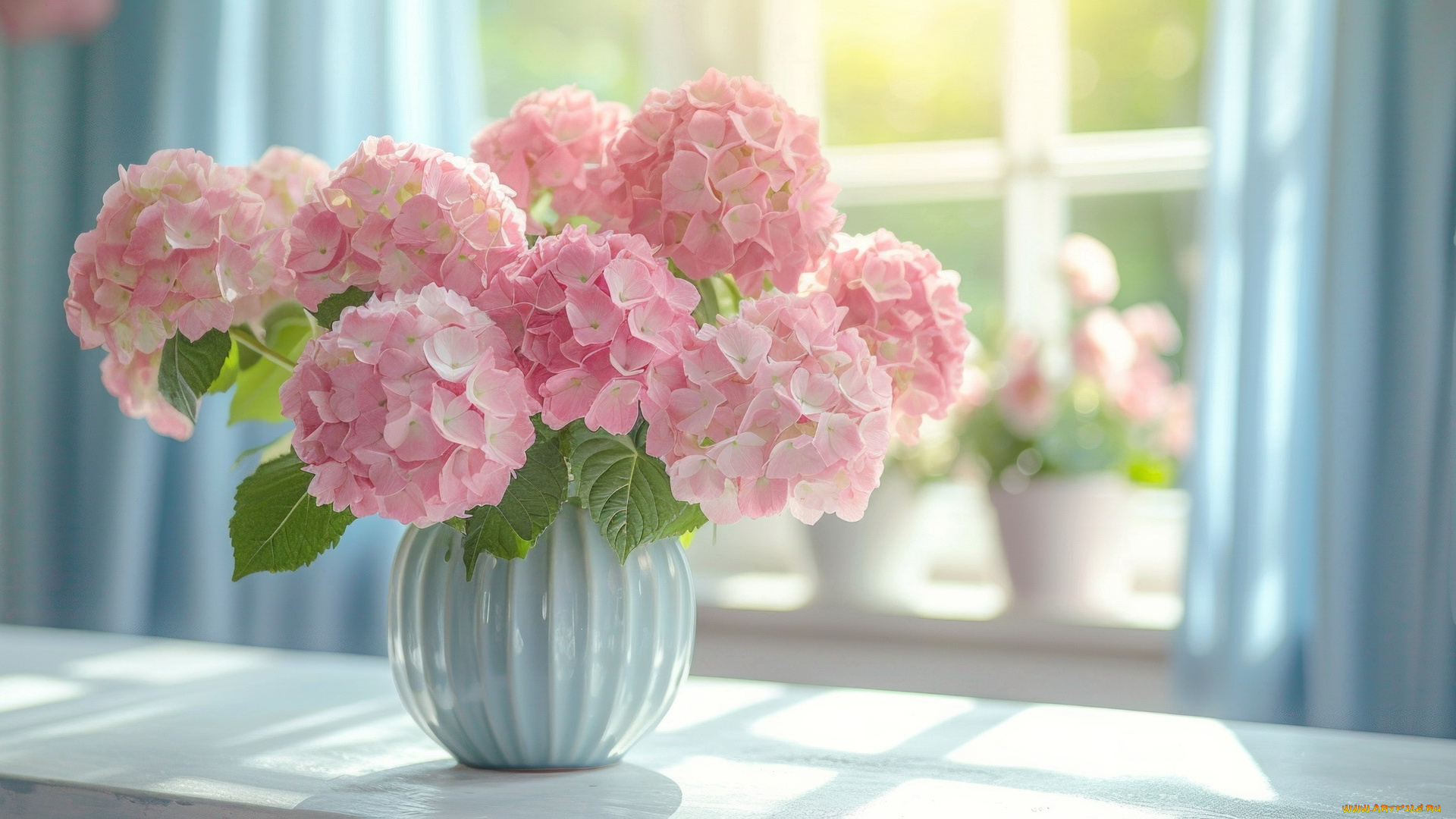 3д, графика, цветы, , flowers, ваза, букет, розовая, гортензия