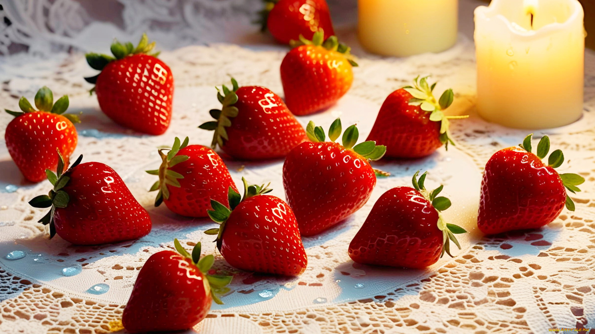 3д, графика, еда-, food, клубника, ягоды, свечи