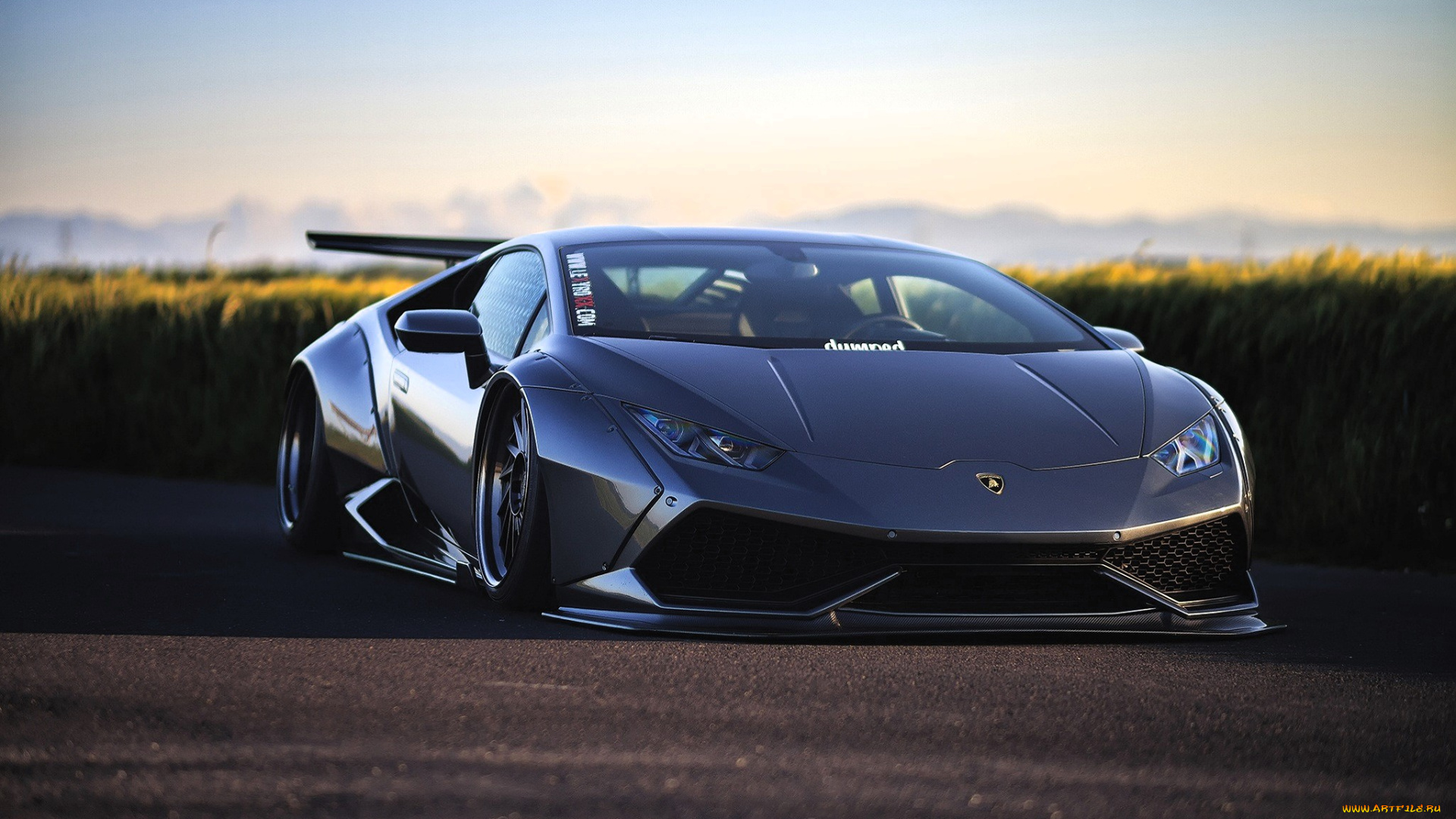 автомобили, lamborghini, серебристый, дорога, поле