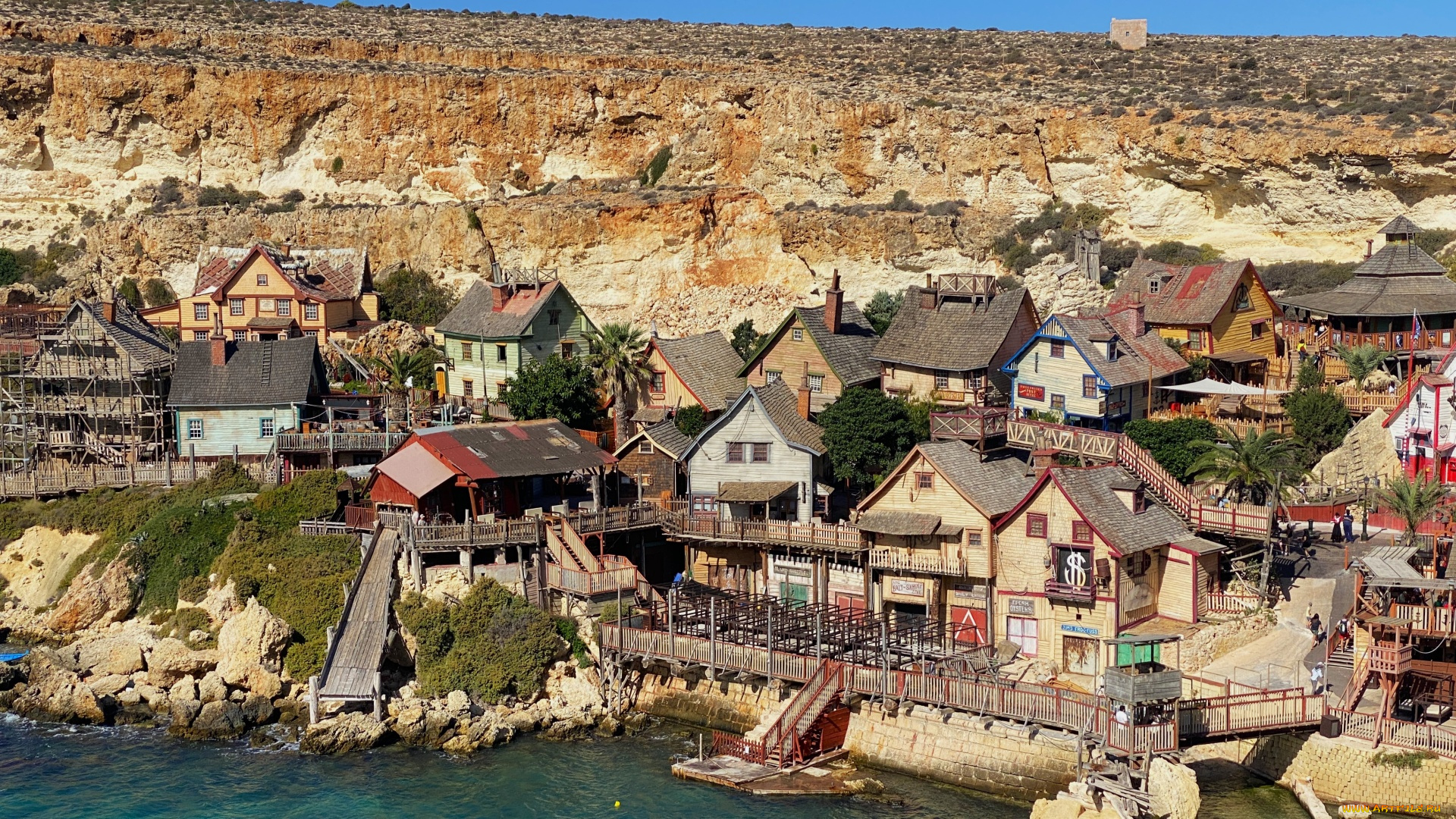 popeye, village, malta, города, -, панорамы, popeye, village