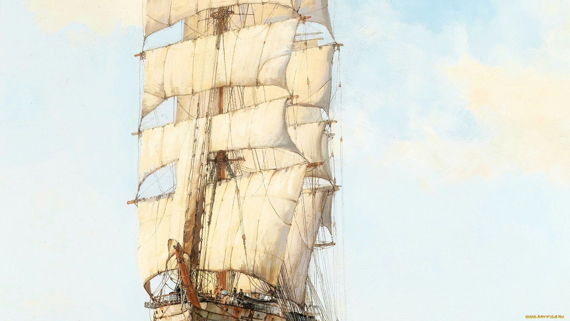 рисованное, montague, dawson, корабль, парусник, море