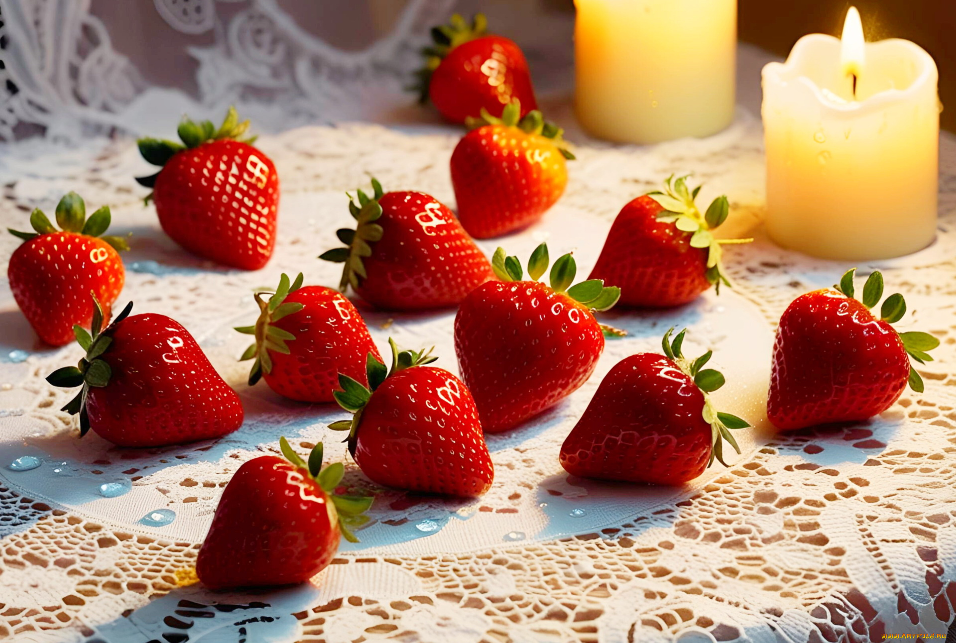 3д, графика, еда-, food, клубника, ягоды, свечи