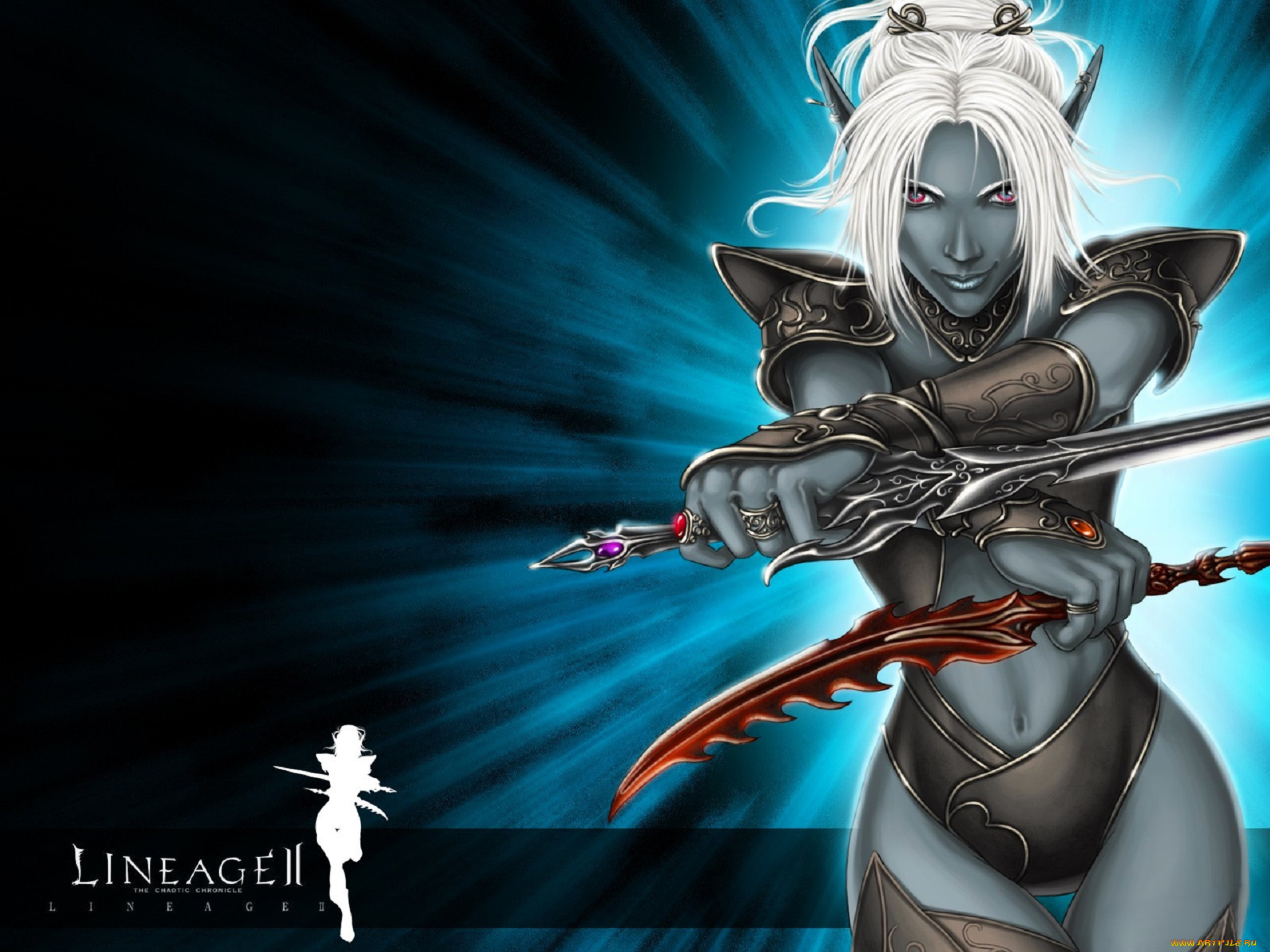видео, игры, lineage, ii, , the, chaotic, chronicle, эльфийка, дроу, оружие, кинжалы