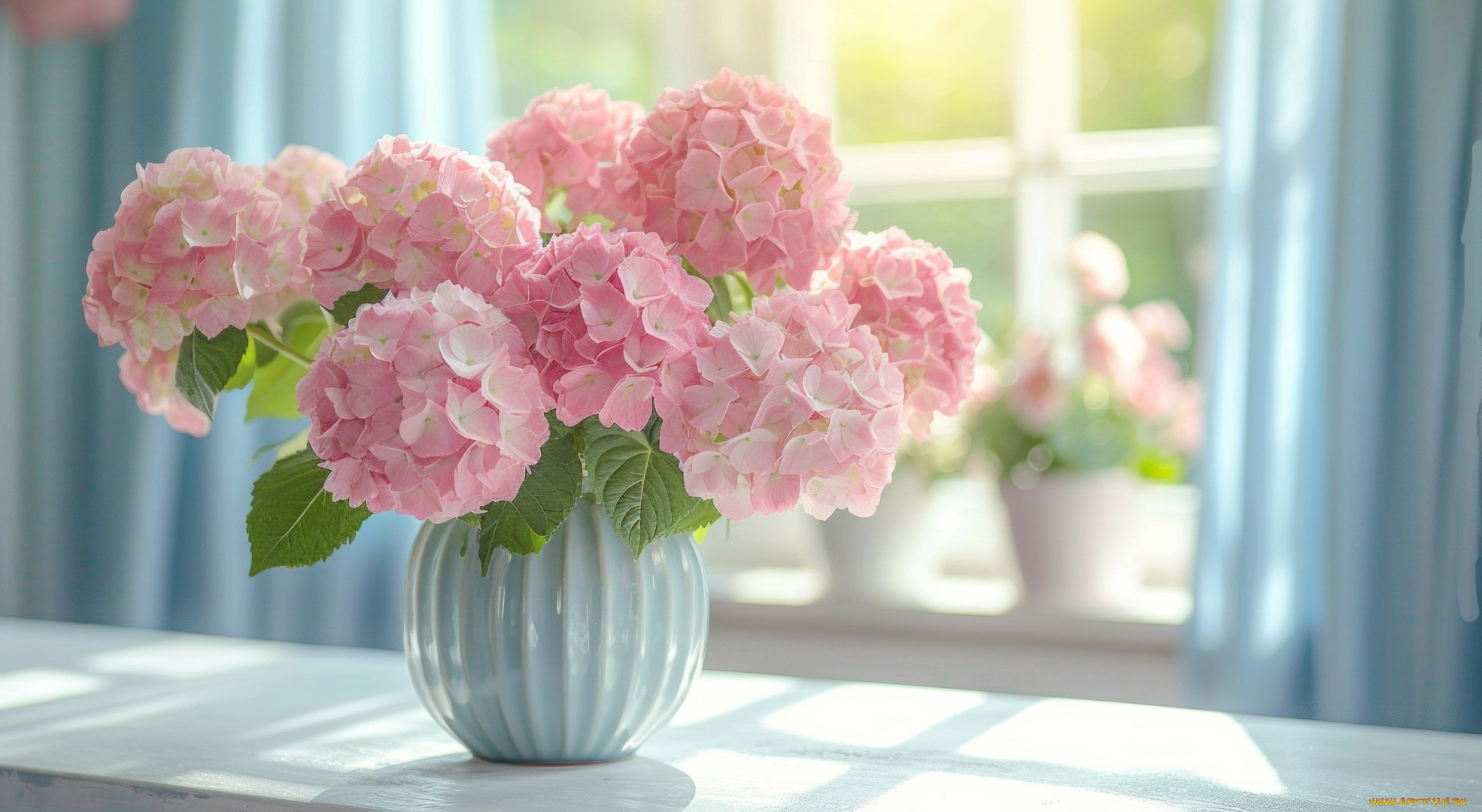 3д, графика, цветы, , flowers, ваза, букет, розовая, гортензия