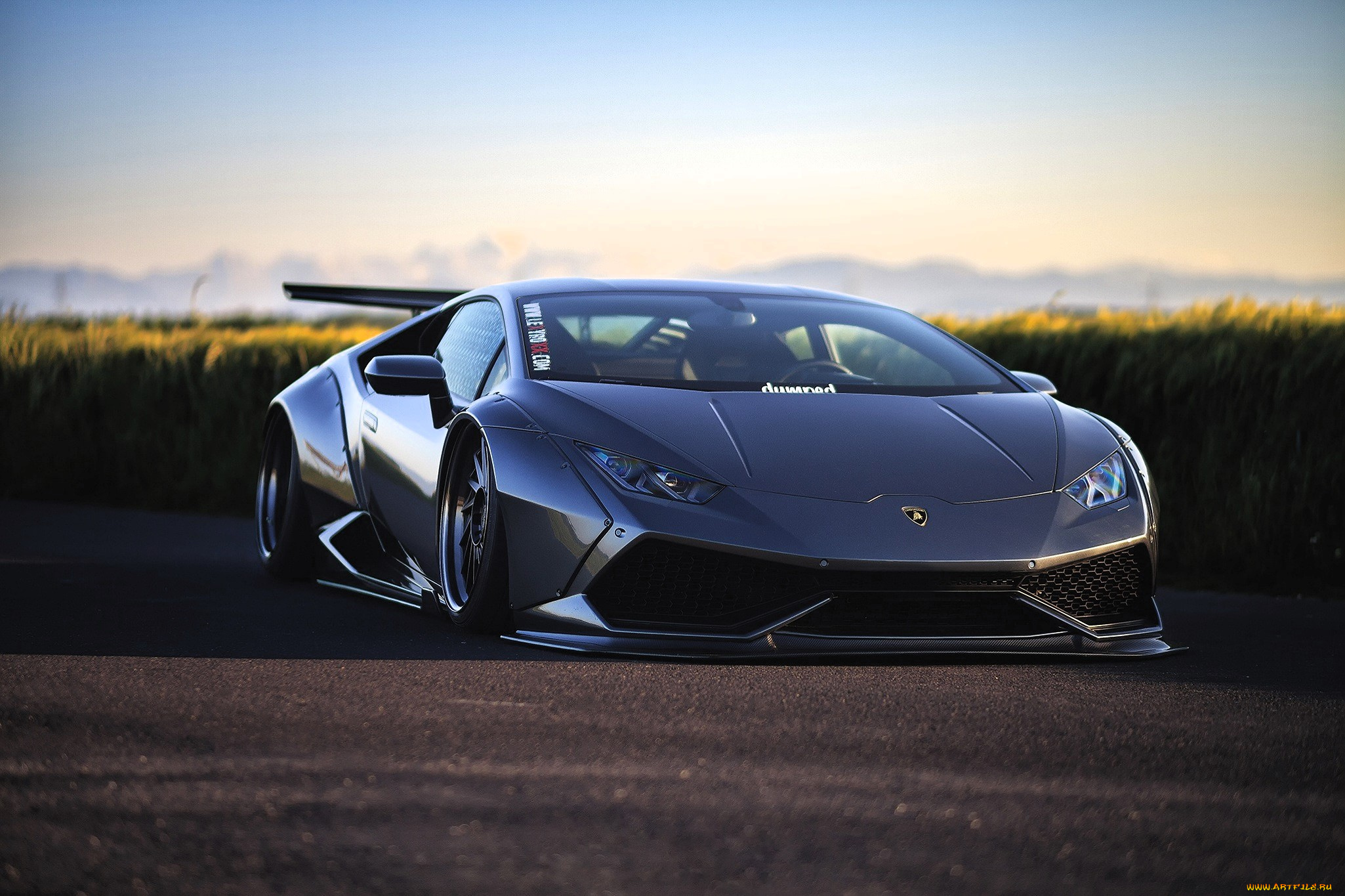 автомобили, lamborghini, серебристый, дорога, поле