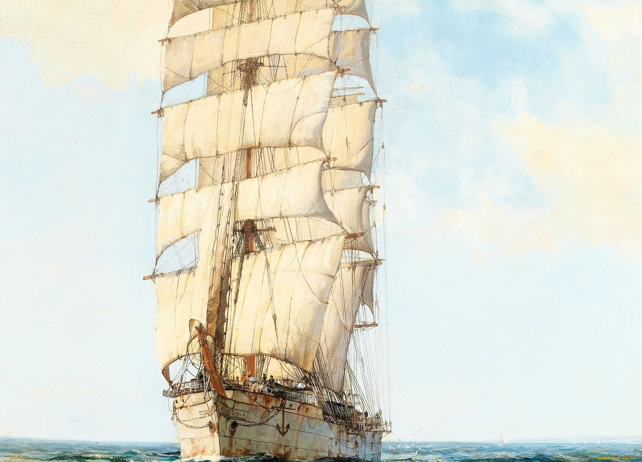 рисованное, montague, dawson, корабль, парусник, море