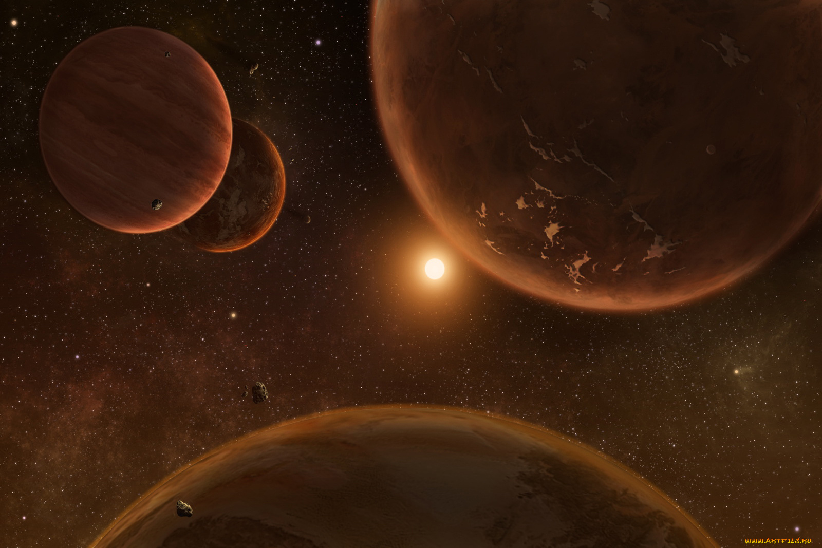 космос, арт, планеты, звезда