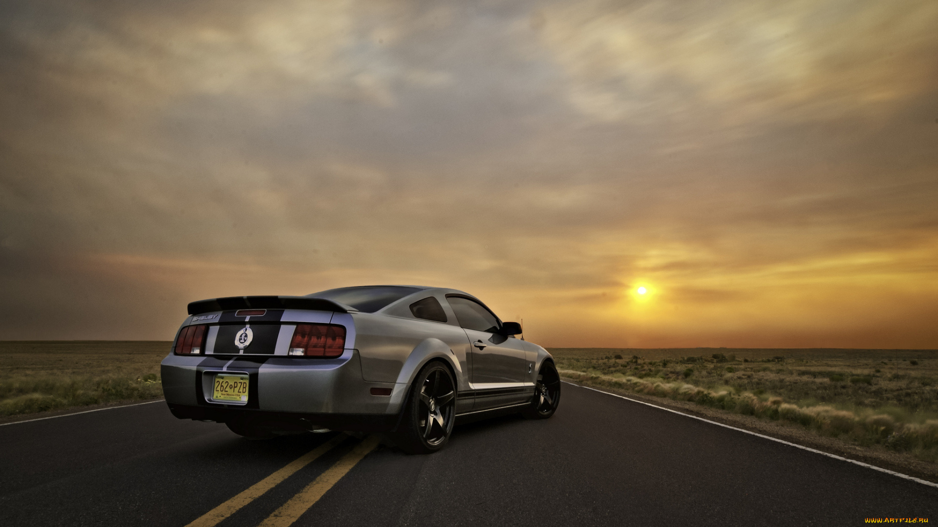 ford, mustang, gt, 500, автомобили, закат, серый, дорога