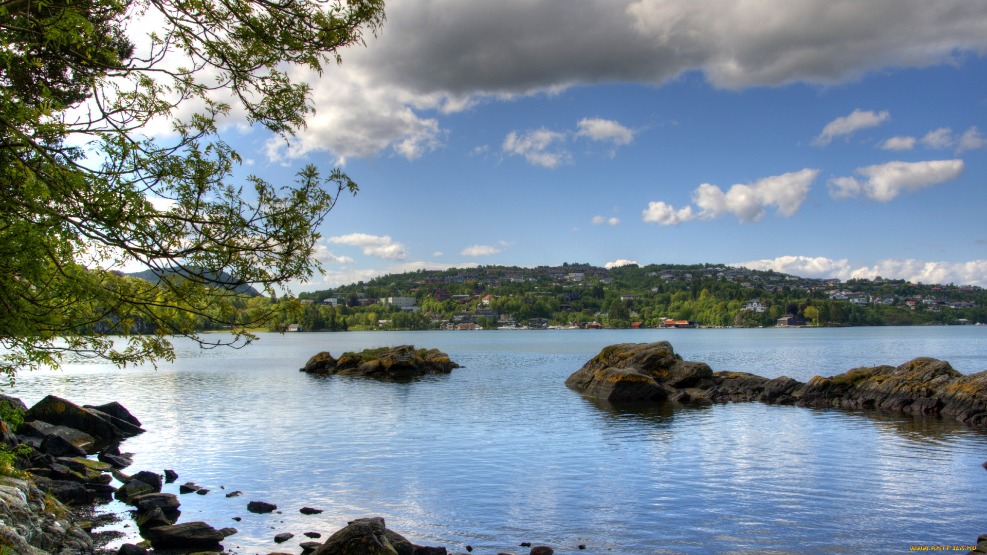 норвегия, берген, природа, реки, озера, река, облака