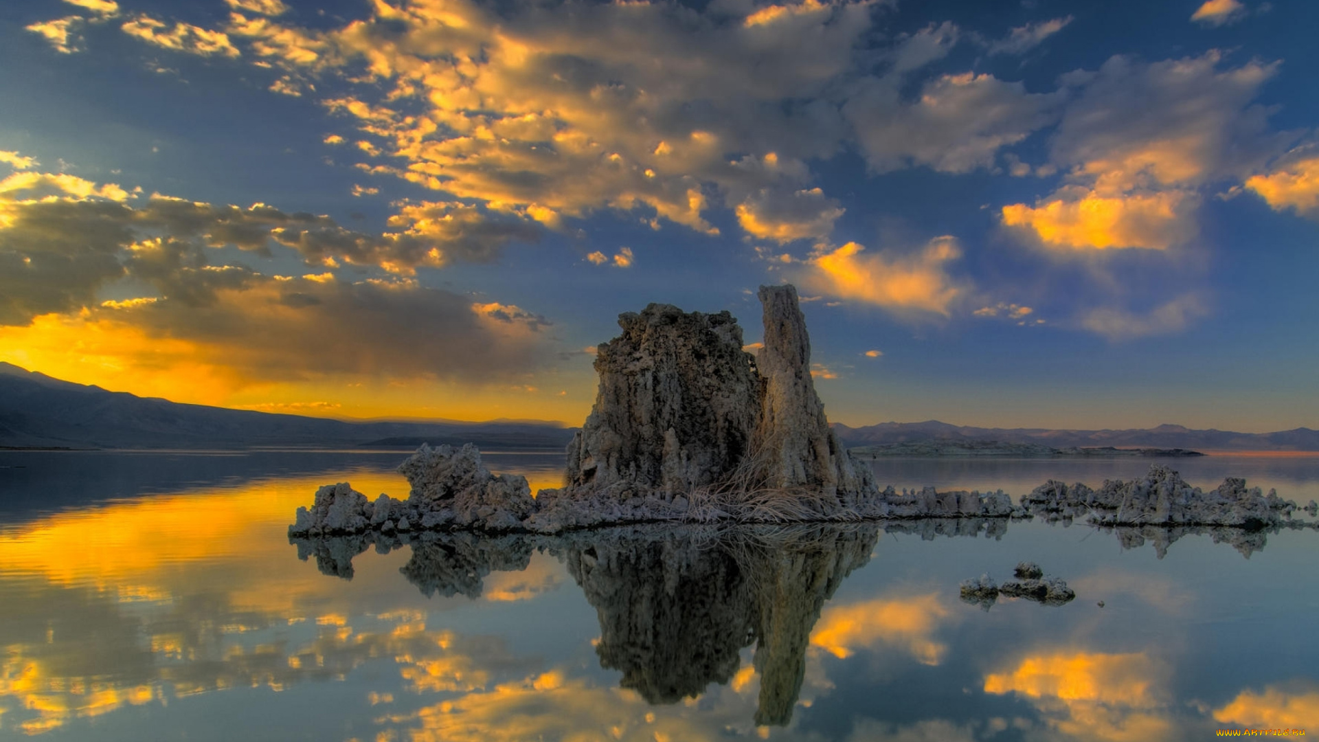 природа, реки, озера, отражение, отсвет, облака, остров, озеро