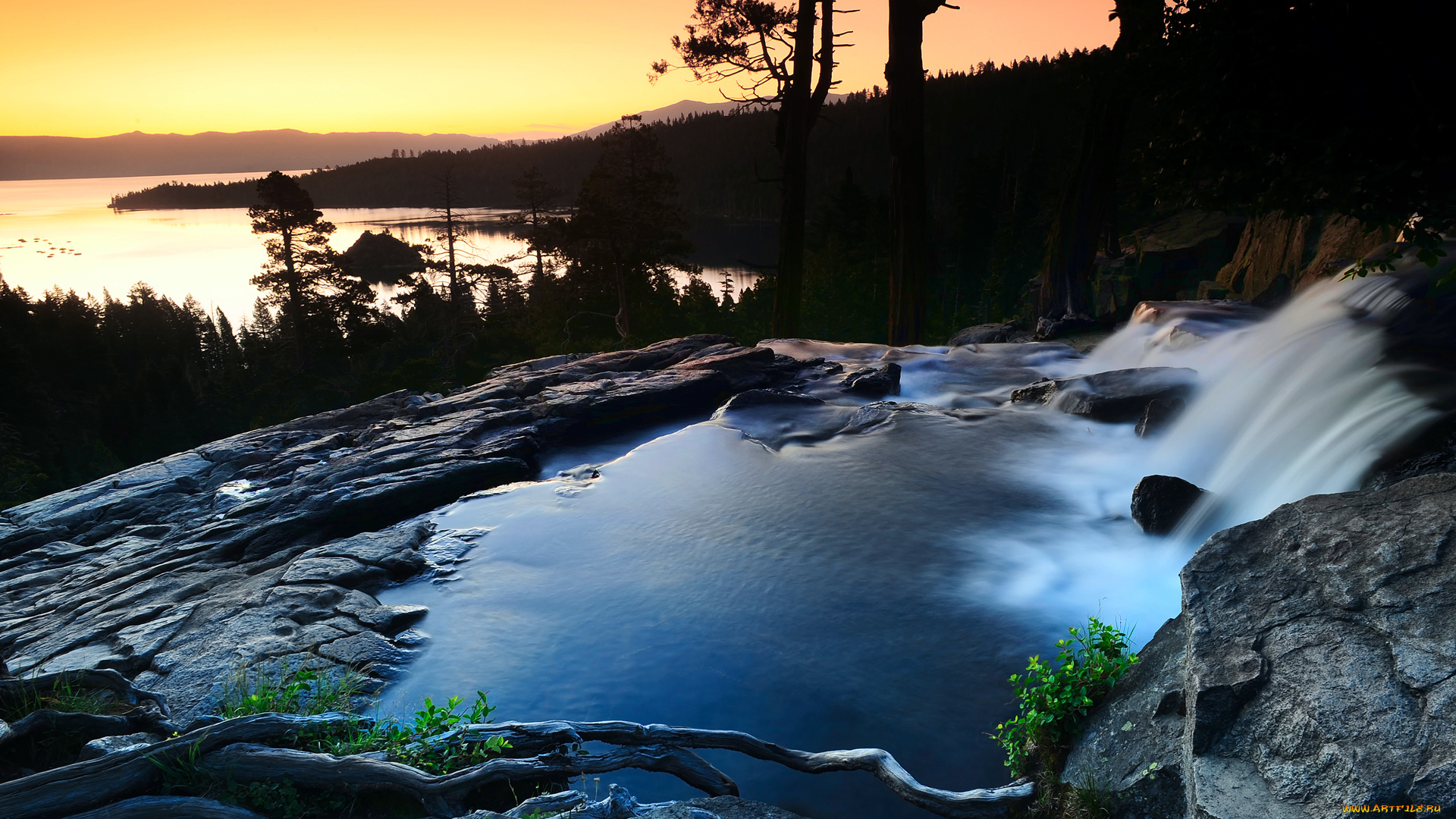 природа, реки, озера, озеро, водопад, закат