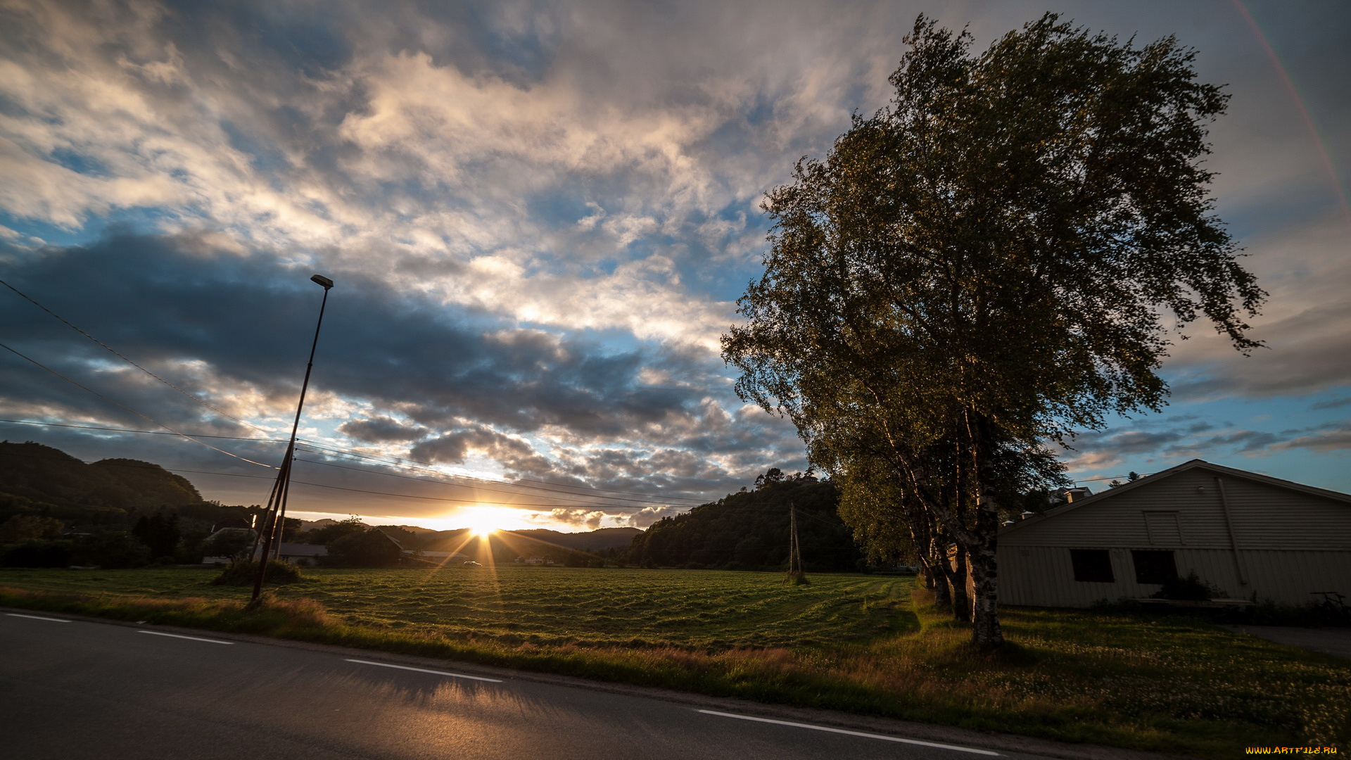 природа, восходы, закаты, дерево, облака