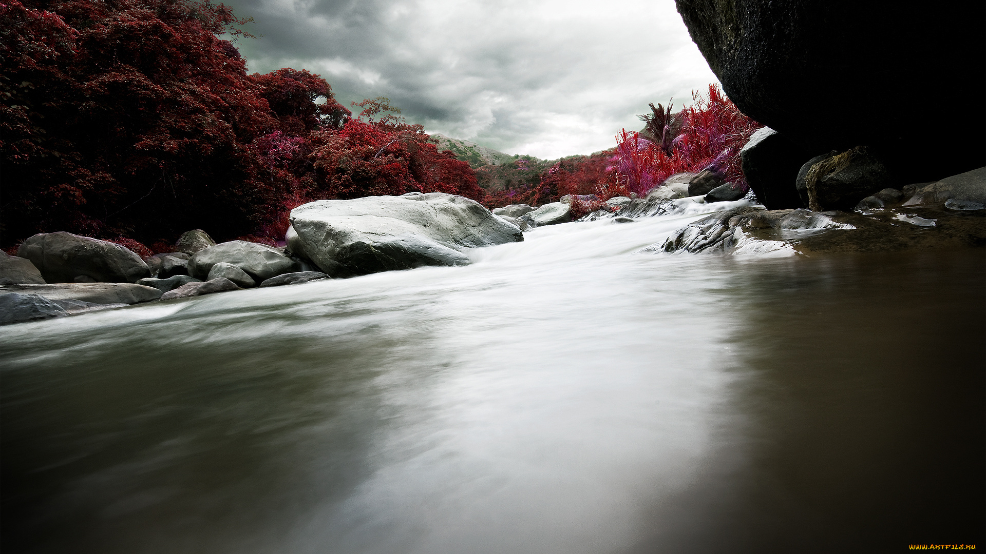 river, point, of, view, природа, реки, озера, река, деревья, камни