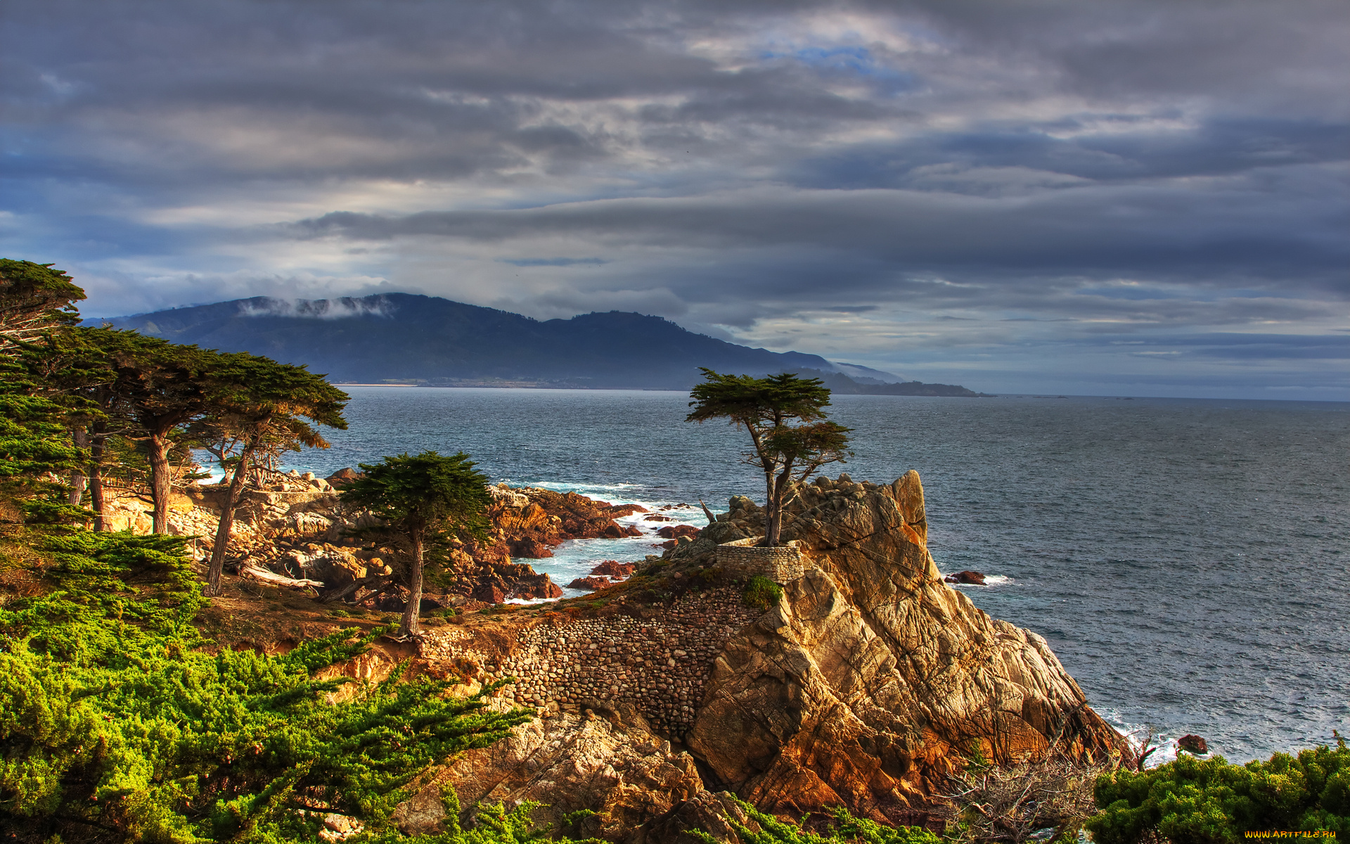 view, point, природа, побережье, море, панорама, горы, деревья