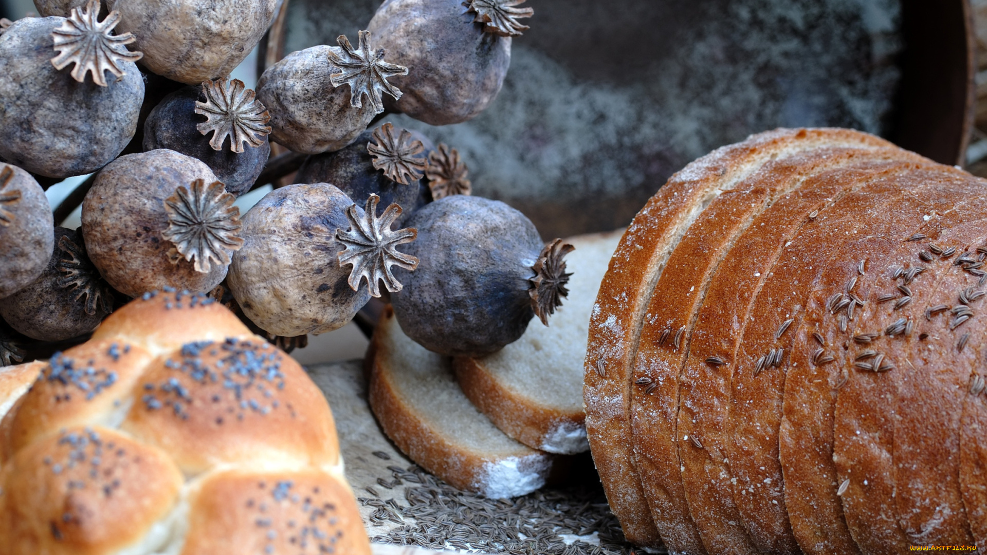 еда, хлеб, выпечка, хала, мак, тмин