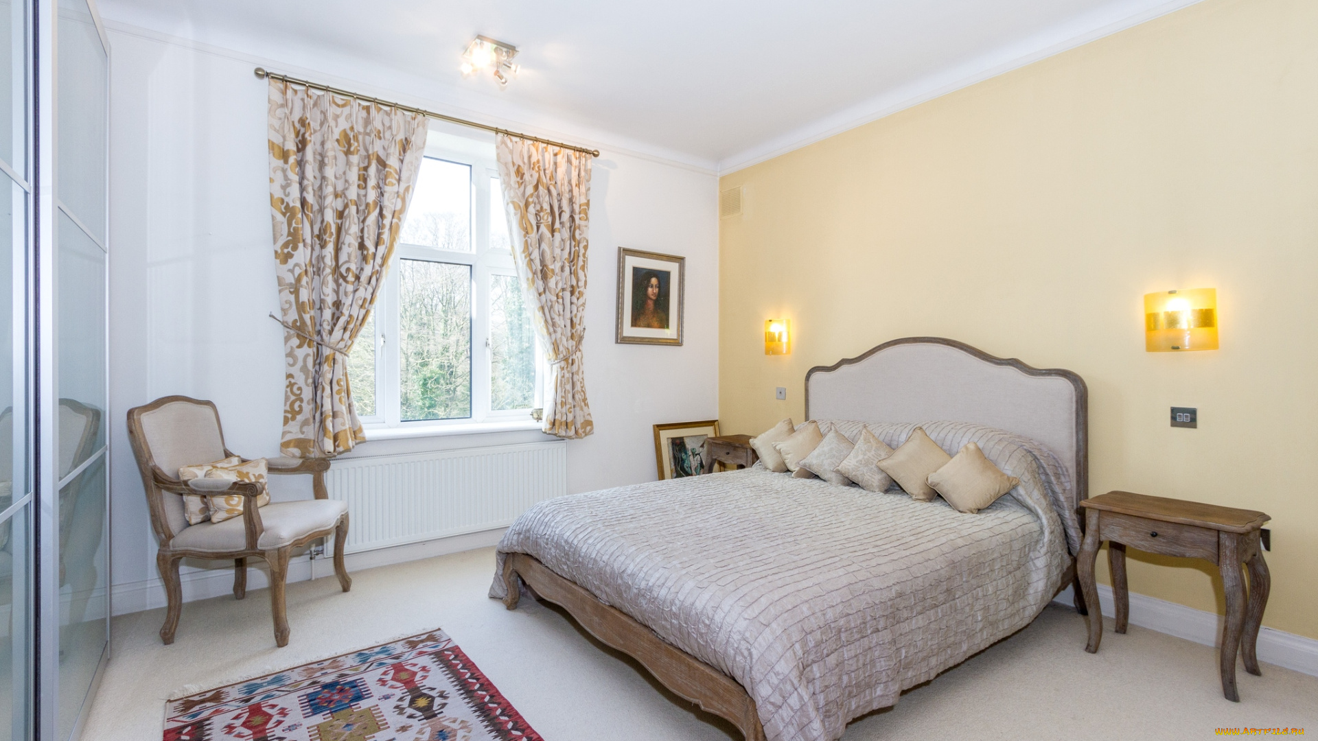 интерьер, спальня, кресло, кровать