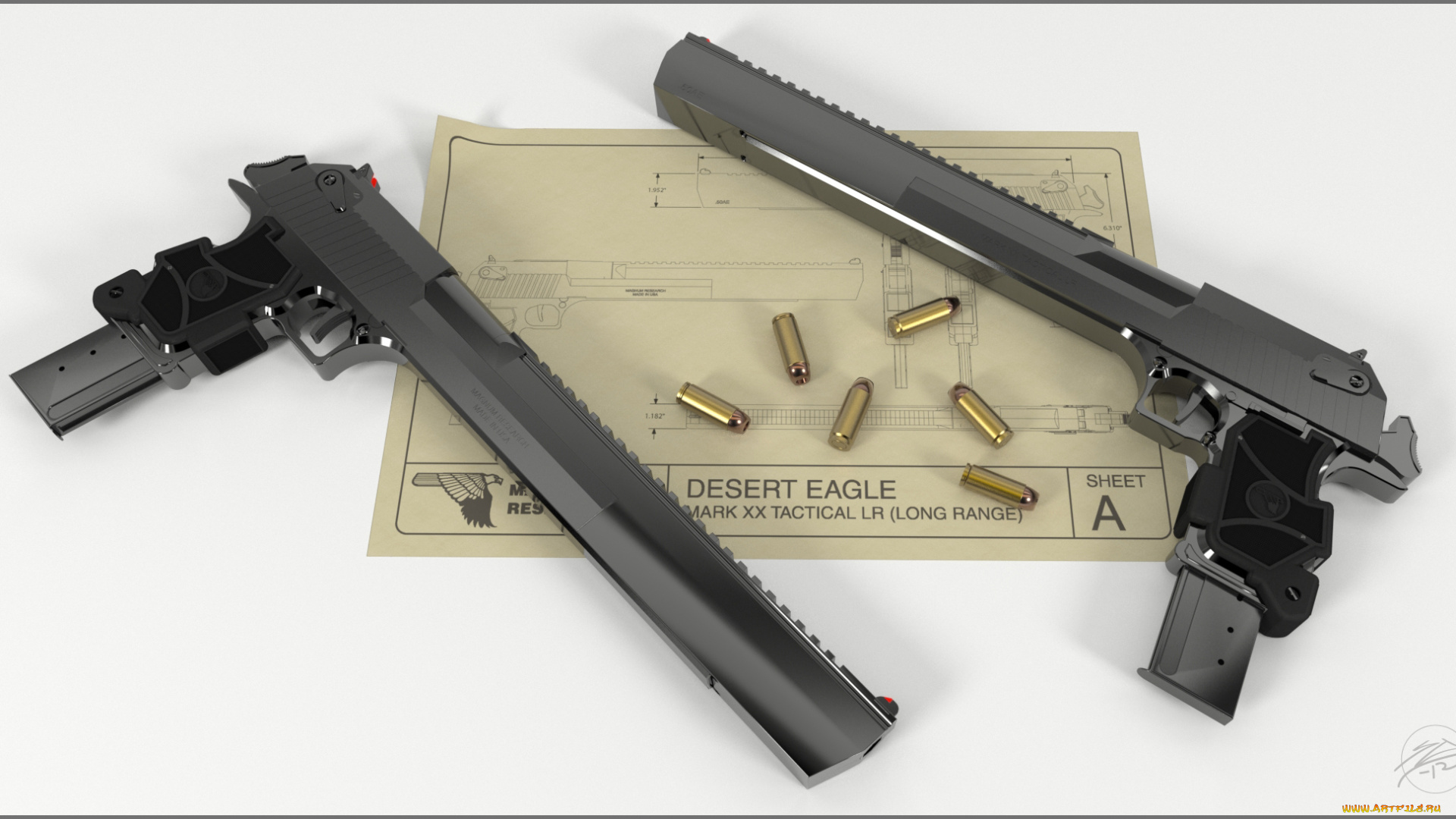 оружие, 3d, пистолеты, пули