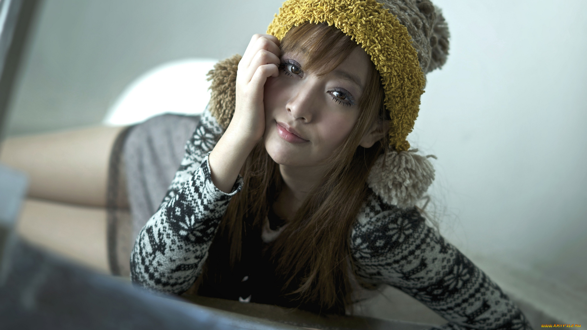 девушки, yumi, fan, шапочка, взгляд, лицо