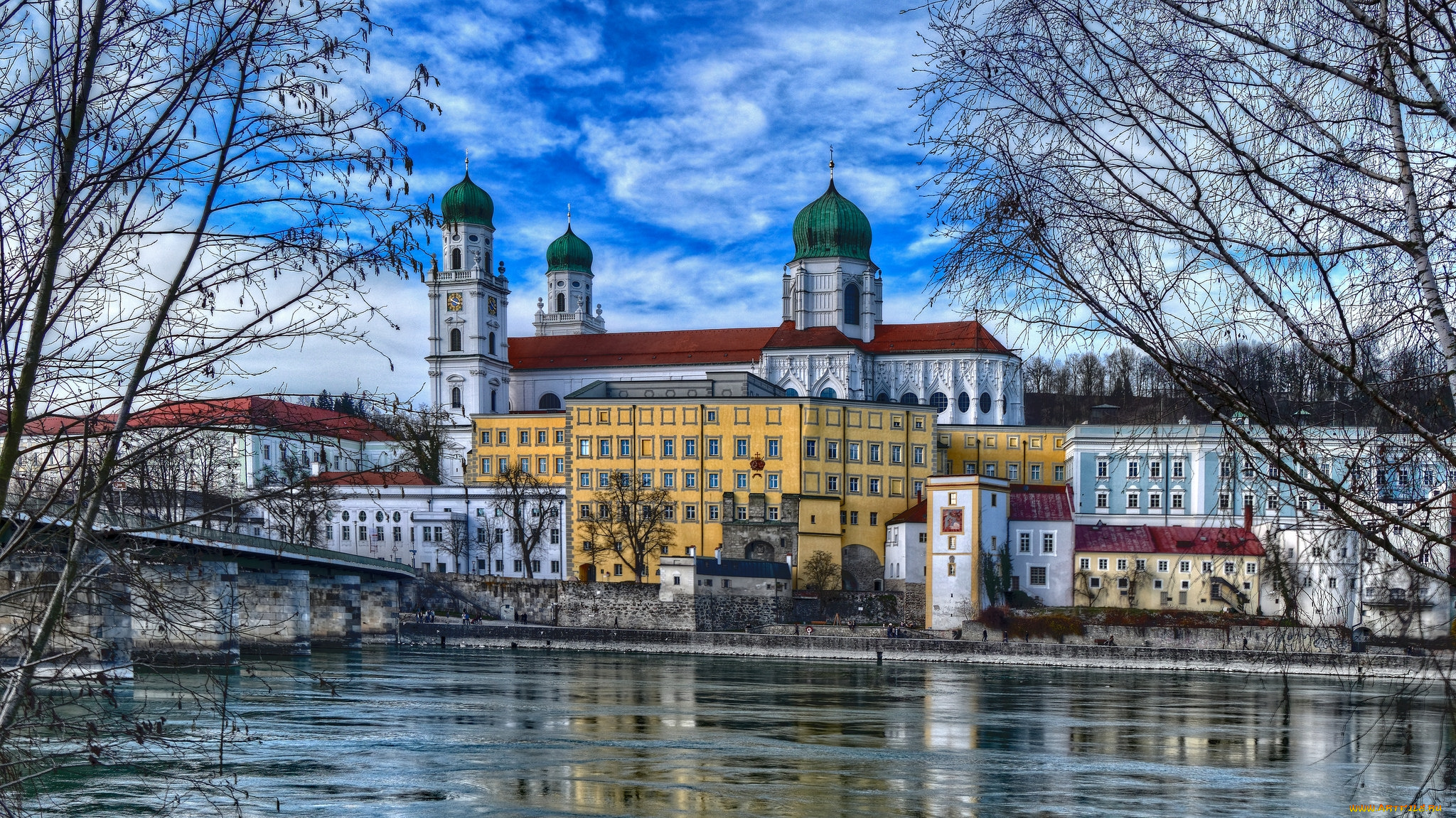 пассау, , германия, города, -, здания, , дома, здание, река