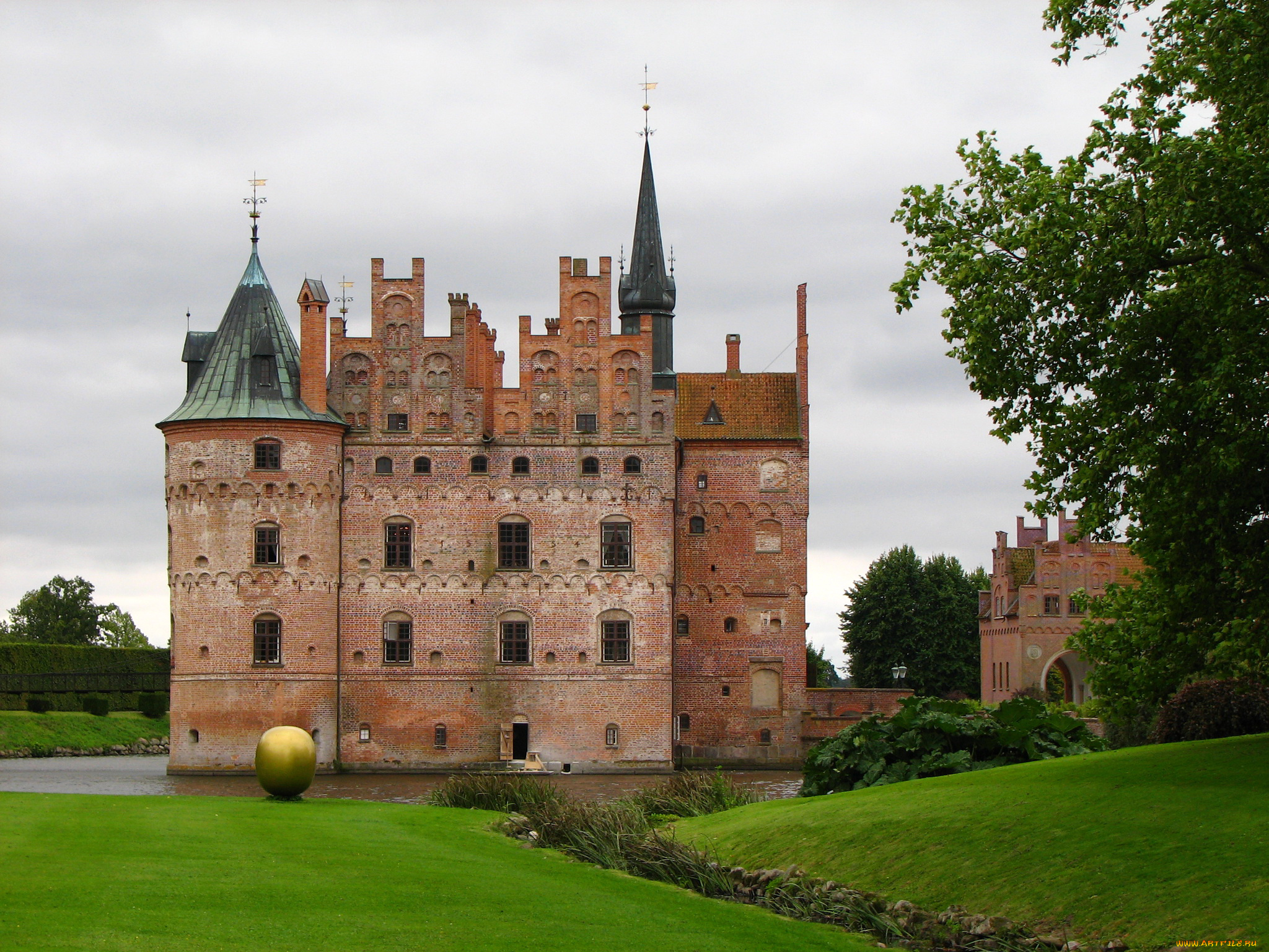замок, egeskov, , дания, города, -, дворцы, , замки, , крепости, castle, egeskov, ландшафт, газоны, дания