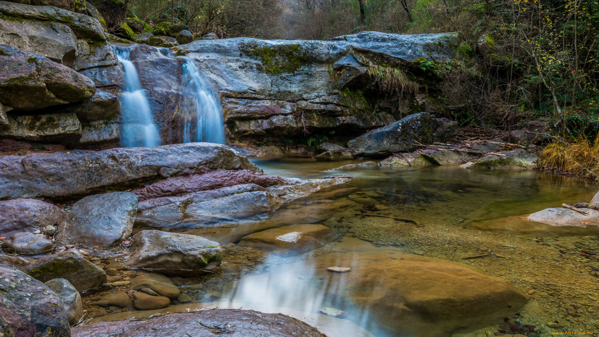 природа, водопады, водопад, река, лес
