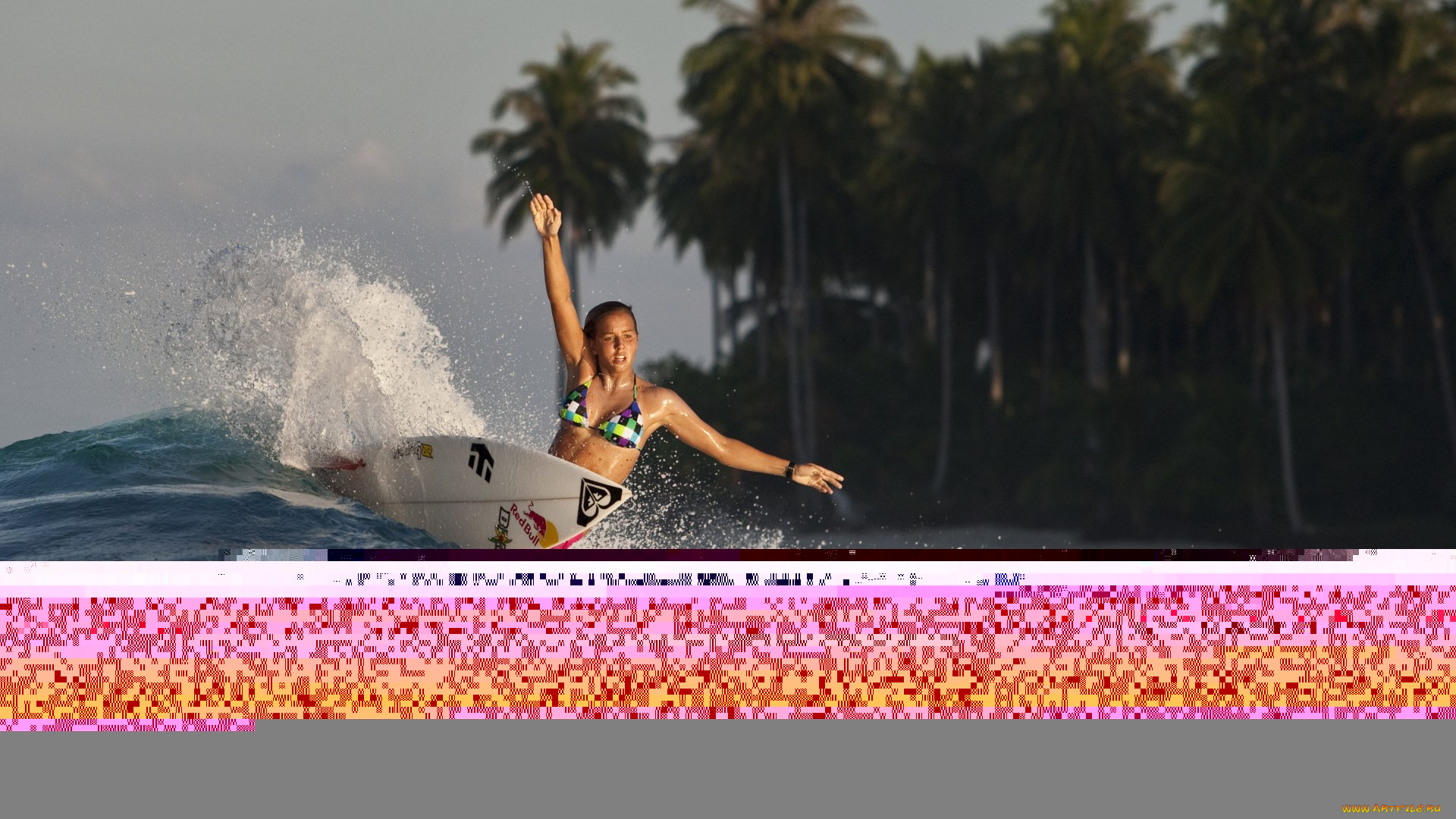 спорт, серфинг, волна, фон, доска, взгляд, девушка