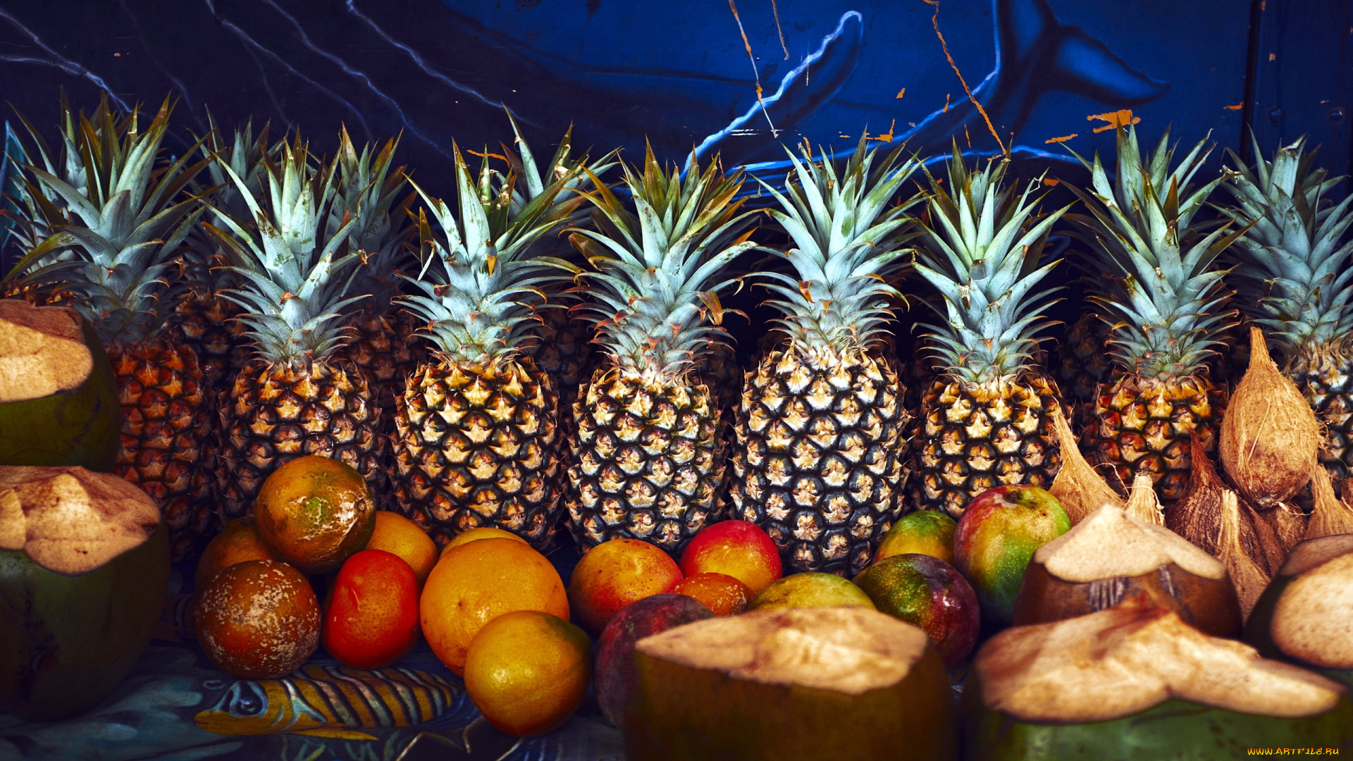 еда, фрукты, , ягоды, fruit, coconuts, pineapple