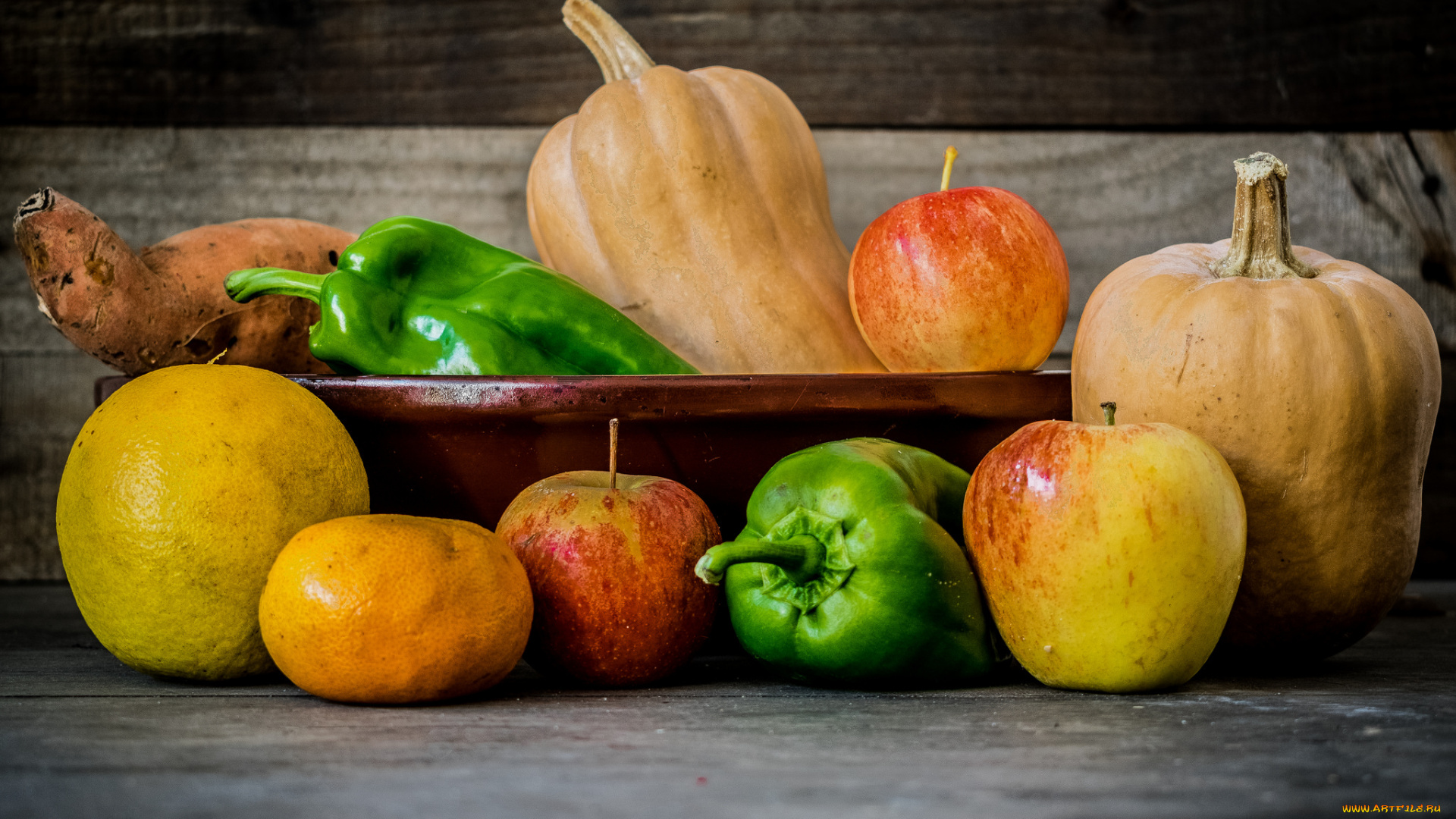 еда, фрукты, и, овощи, вместе, плоды