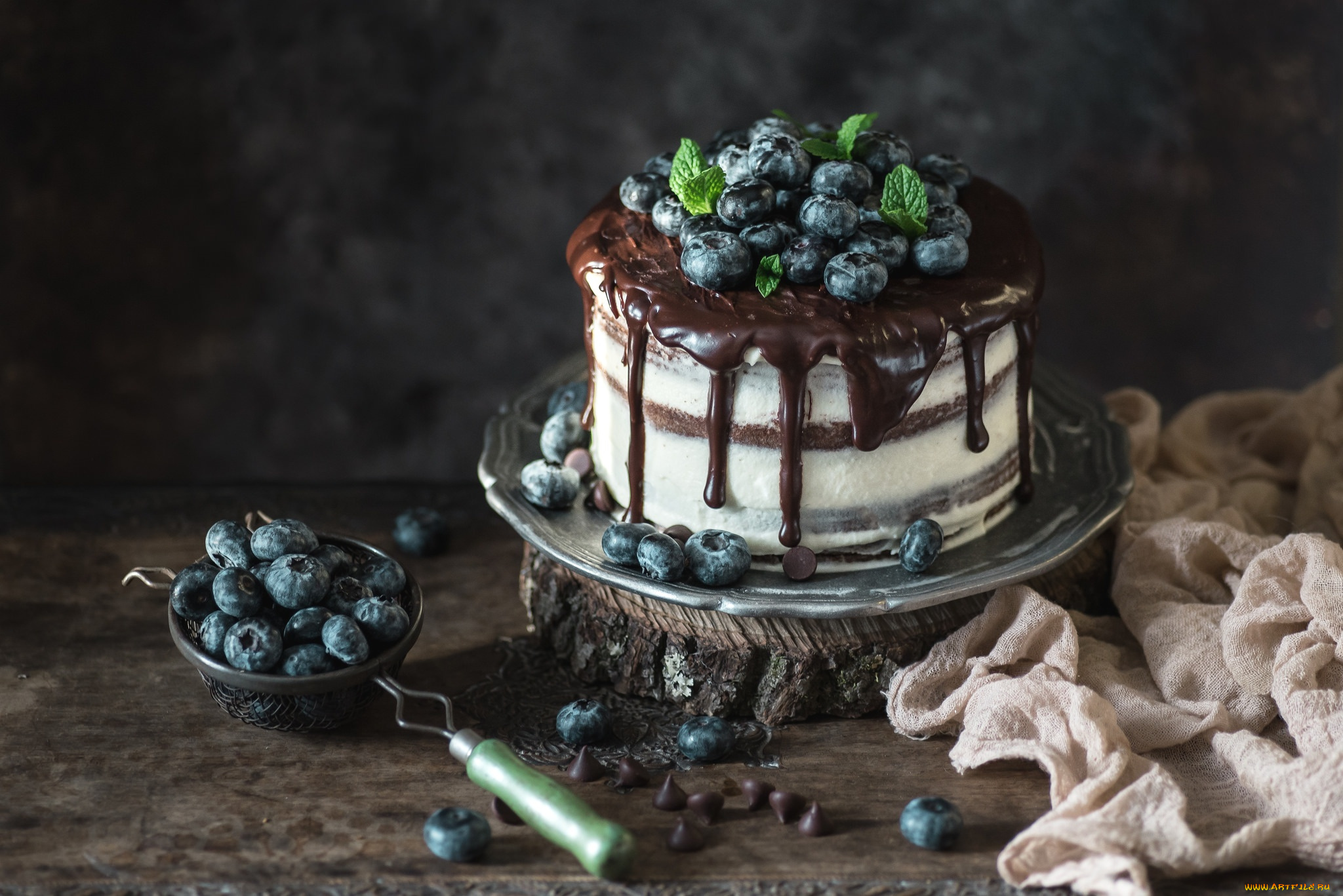 еда, торты, торт, шоколад, голубика