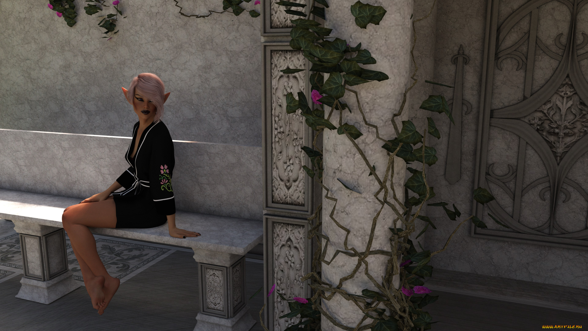 3д, графика, эльфы, , elves, фон, эльфийка, взгляд