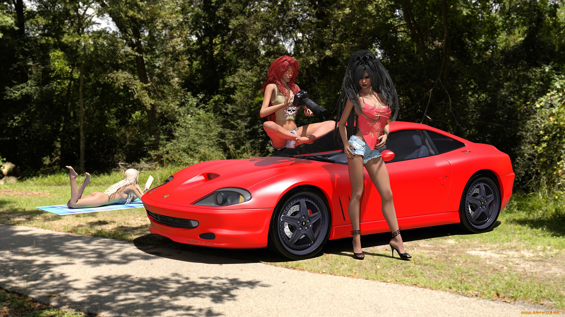 3д, графика, люди-авто, мото, , people-, car, , , moto, девушки, взгляд, фон