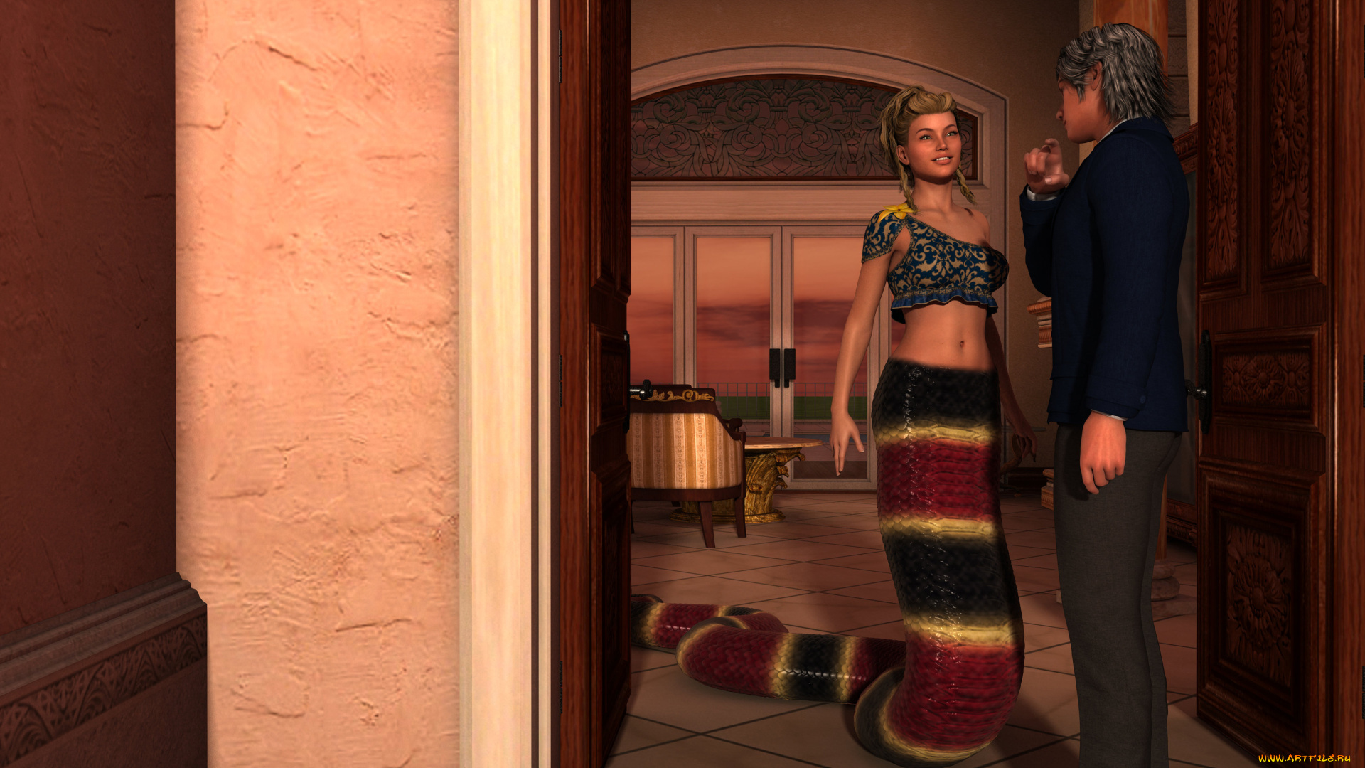 3д, графика, существа, , creatures, девушка, взгляд, фон