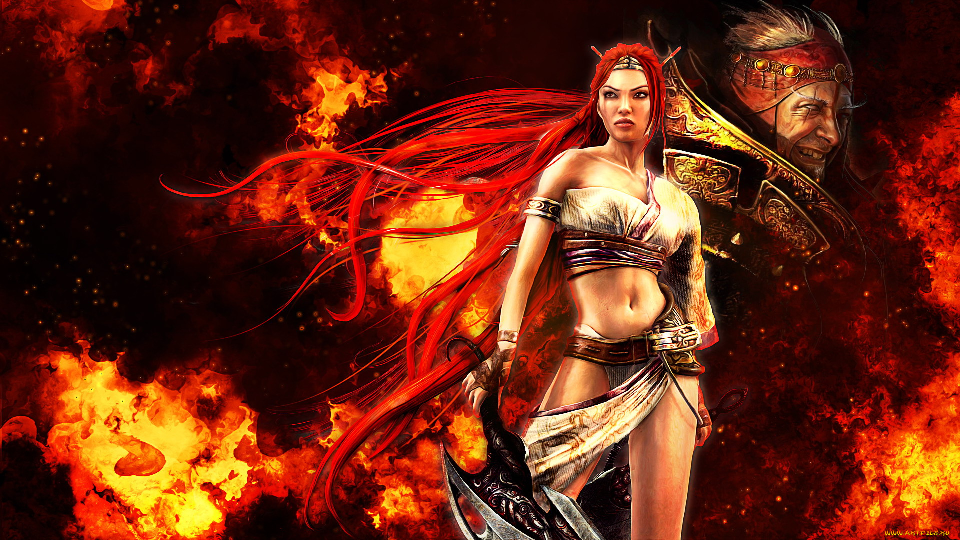 видео, игры, heavenly, sword, нарико, злодей, огонь, оружие, рыжая