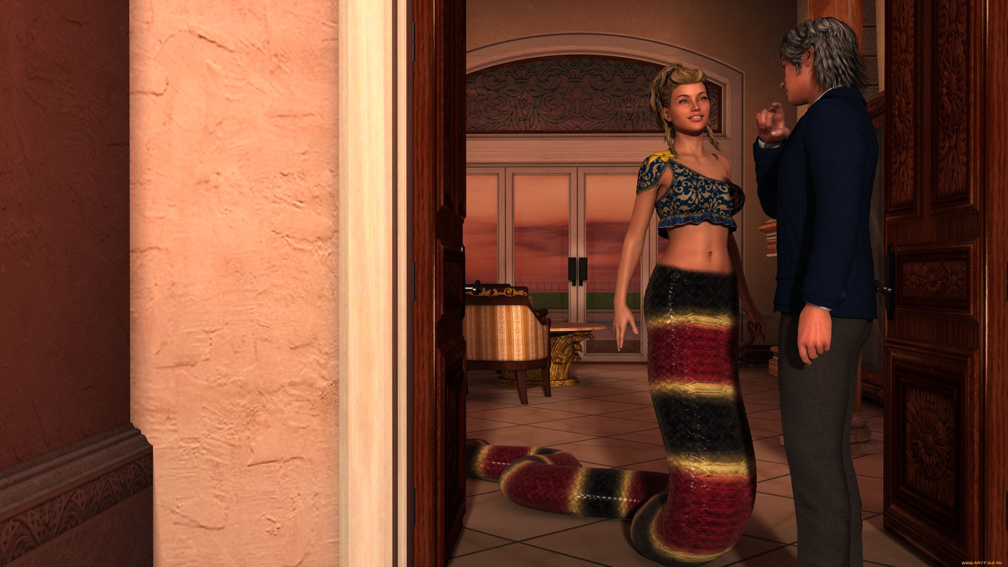 3д, графика, существа, , creatures, девушка, взгляд, фон