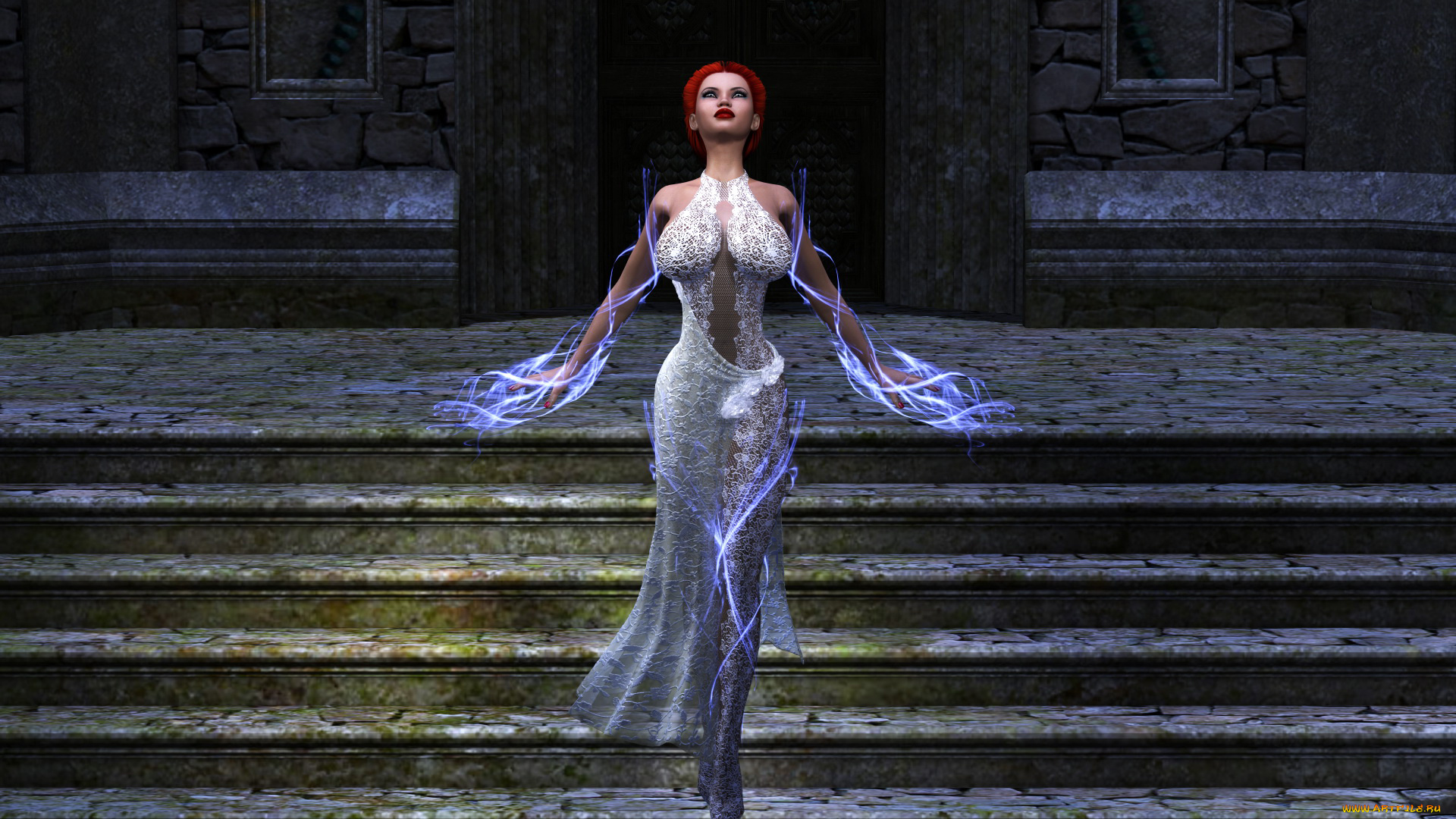 3д, графика, фантазия, , fantasy, девушка, фон, платье, магия