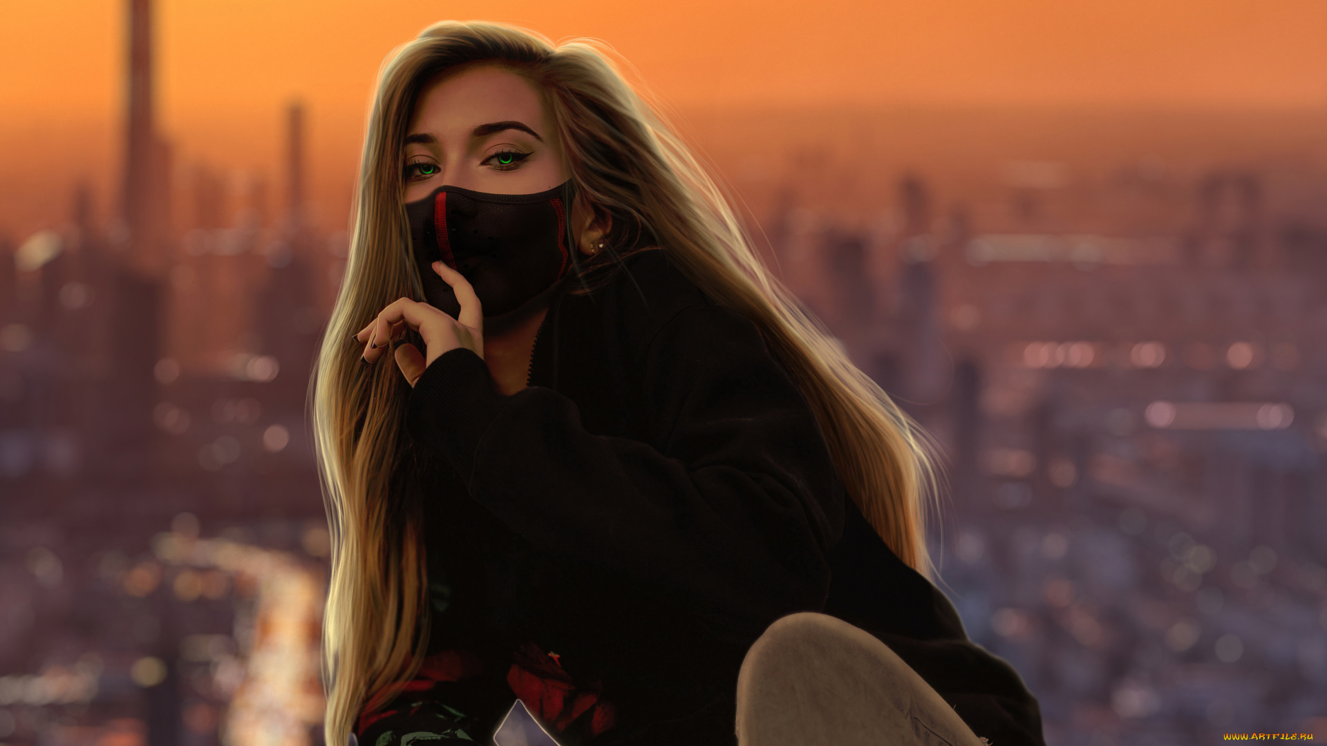 3д, графика, люди, , people, цифровое, искусство, девушка, маска, город