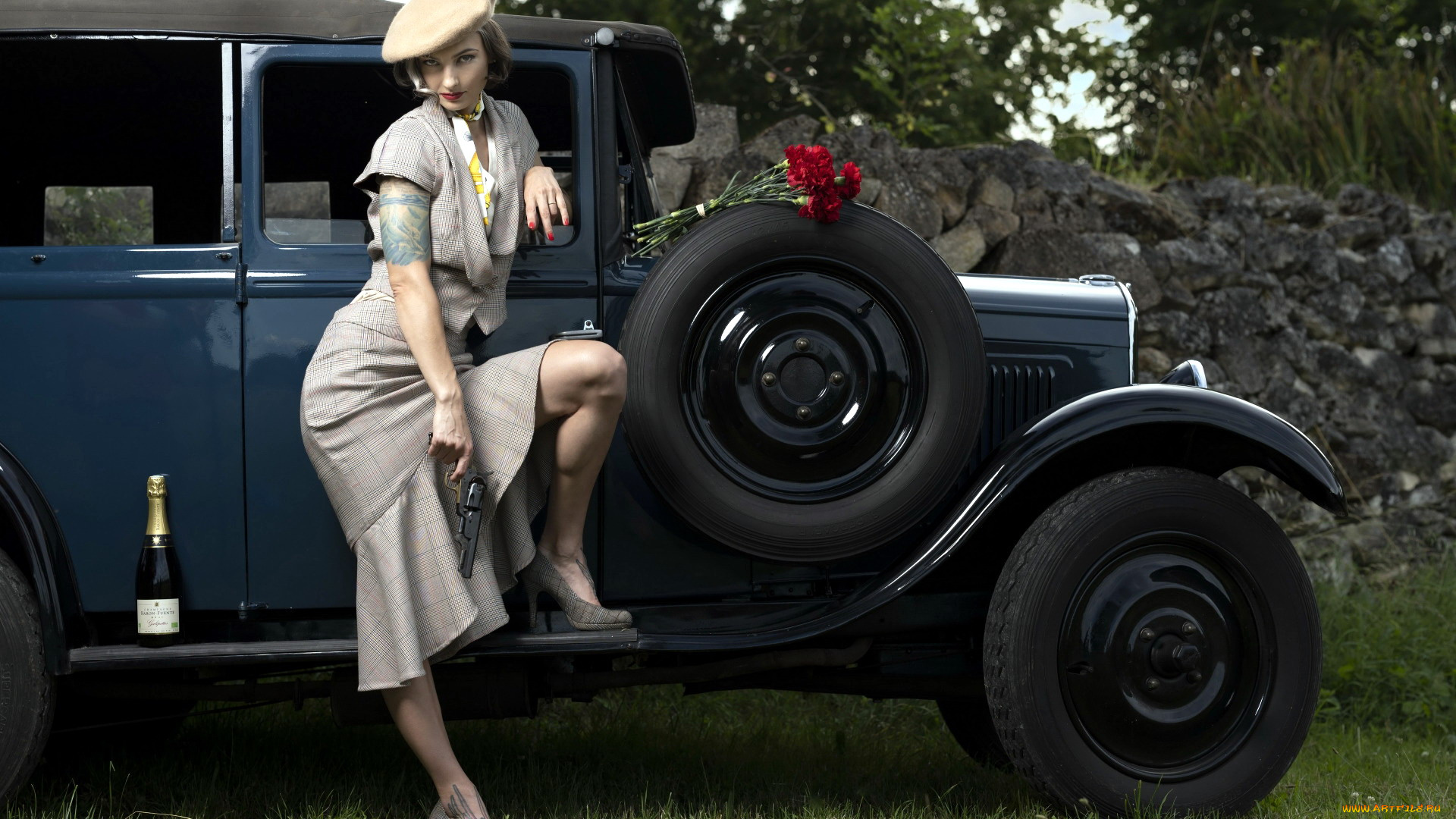 автомобили, -авто, с, девушками, ретро