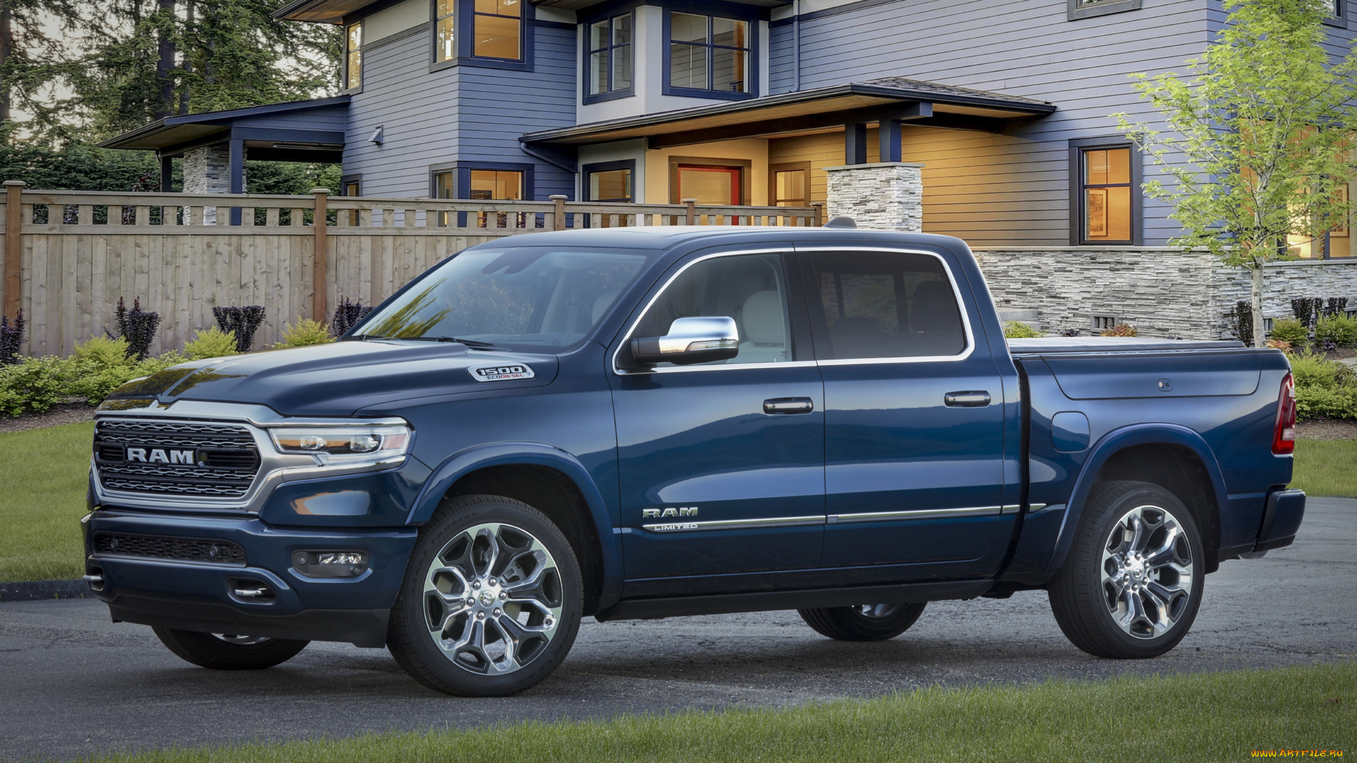 автомобили, dodge, 2022, ram, 1500, limited, 10th, anniversary, edition, 4k, вид, спереди, экстерьер, синий, пикап, новый, внедорожник, джип