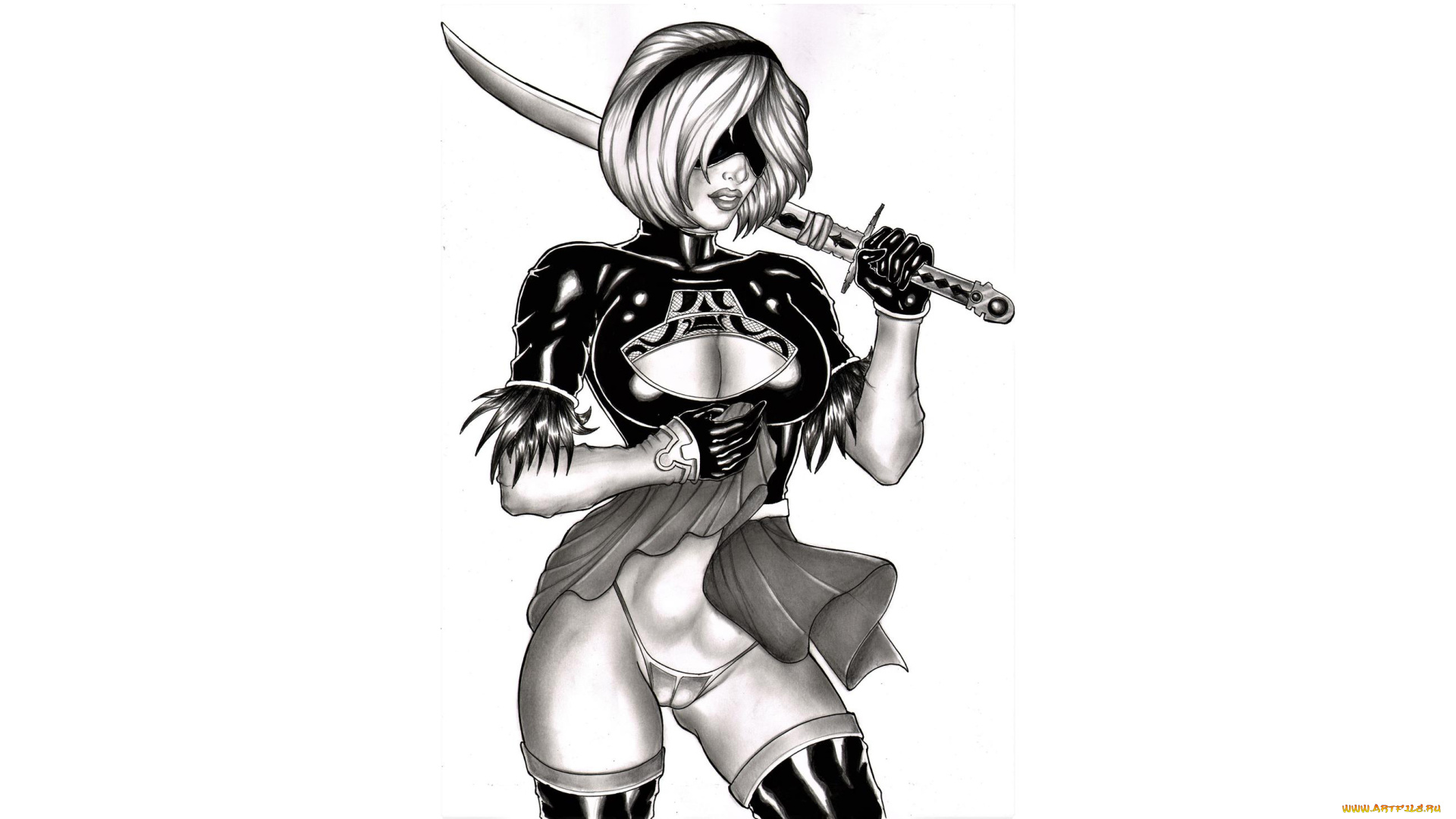 видео, игры, nier, , automata, девушка, фон, маска, меч