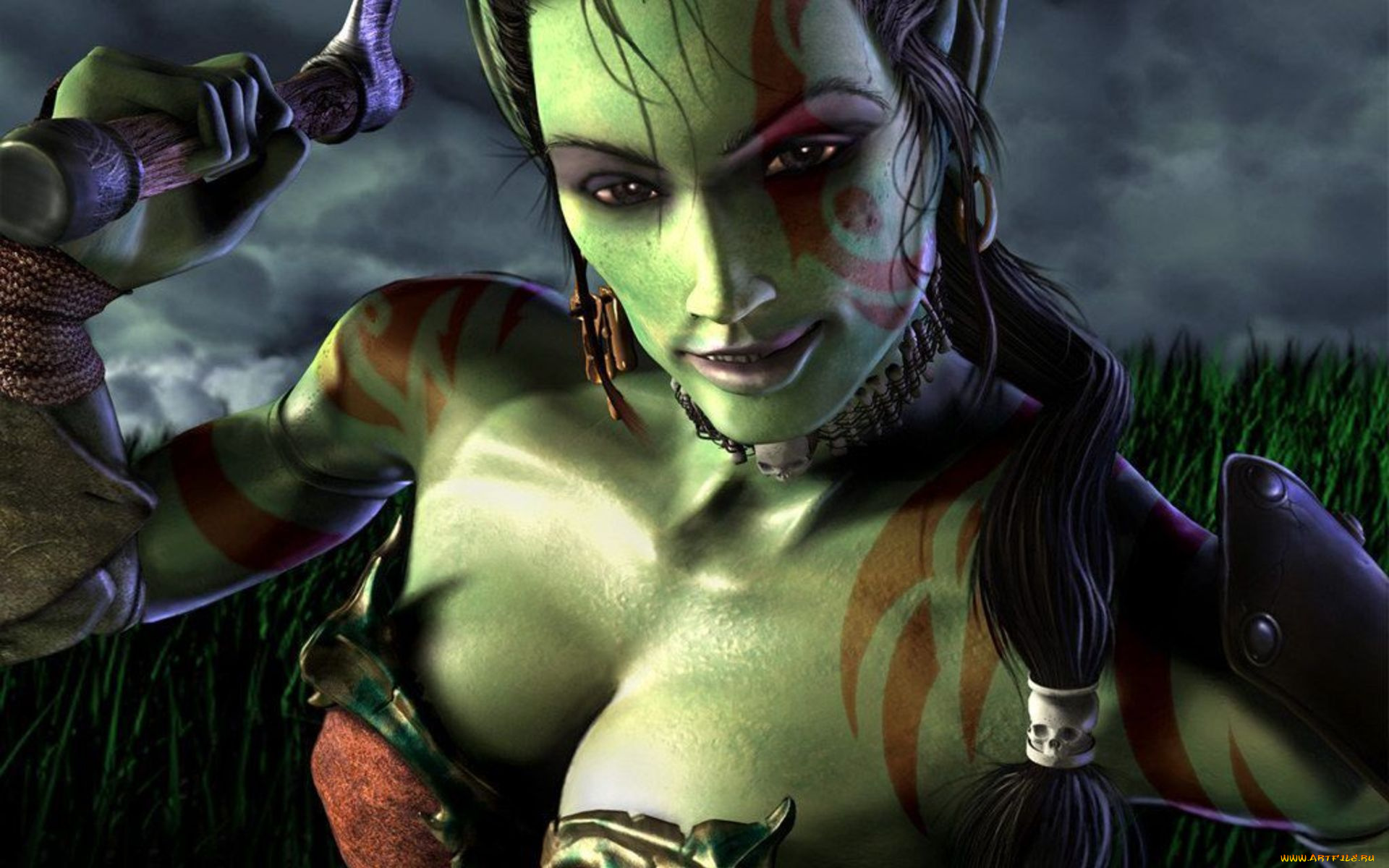 видео, игры, warcraft, iii, , reign, of, chaos, орк, девушка, оружие, поле